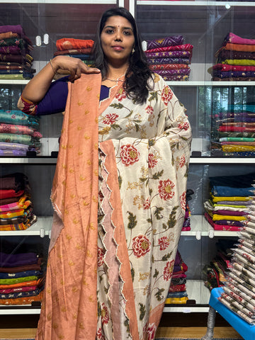 PURE MANGALGIRI DIGITAL PRINT SAREE WITH SCALLOP EMBROIDERY