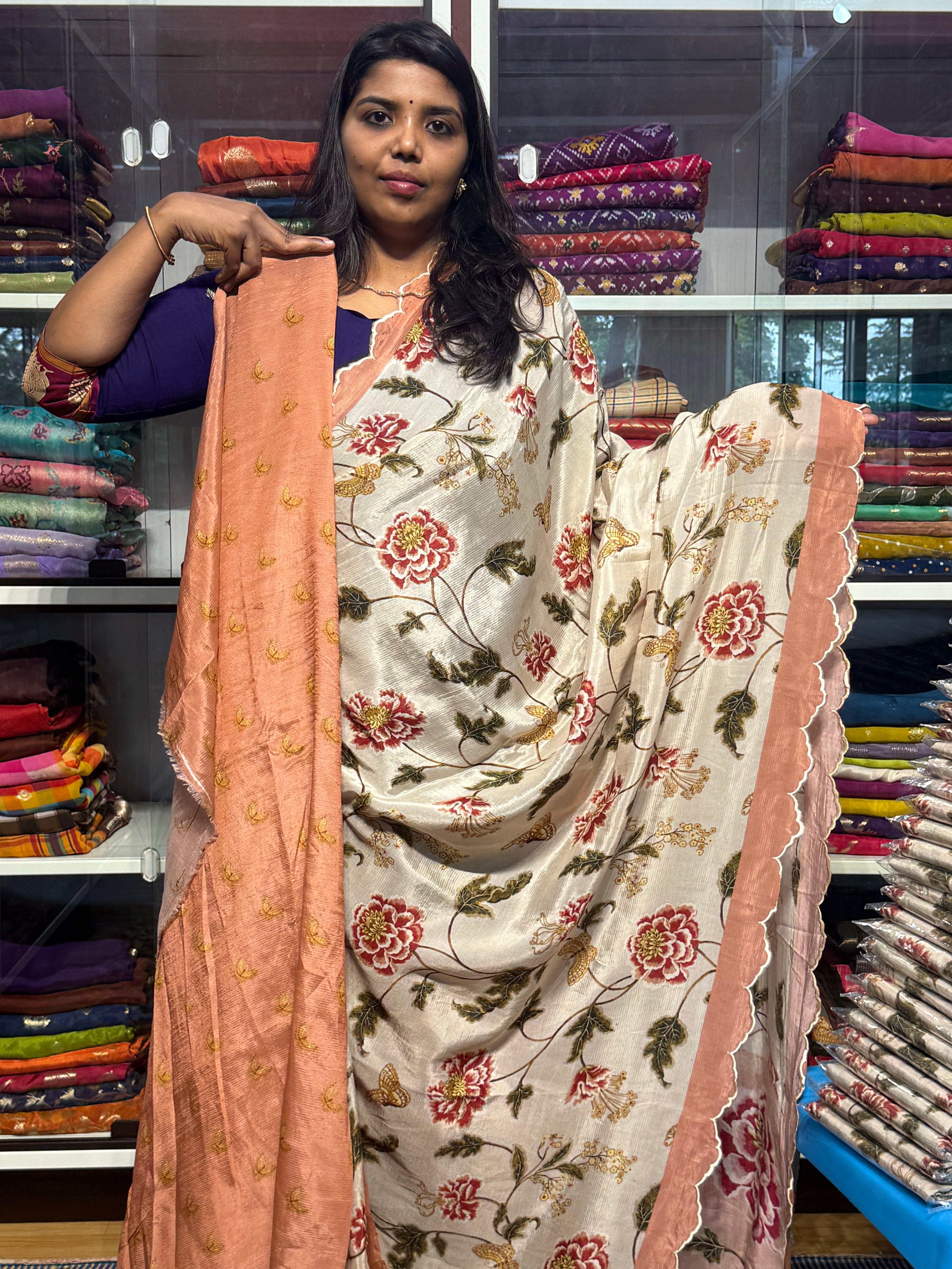 PURE MANGALGIRI DIGITAL PRINT SAREE WITH SCALLOP EMBROIDERY