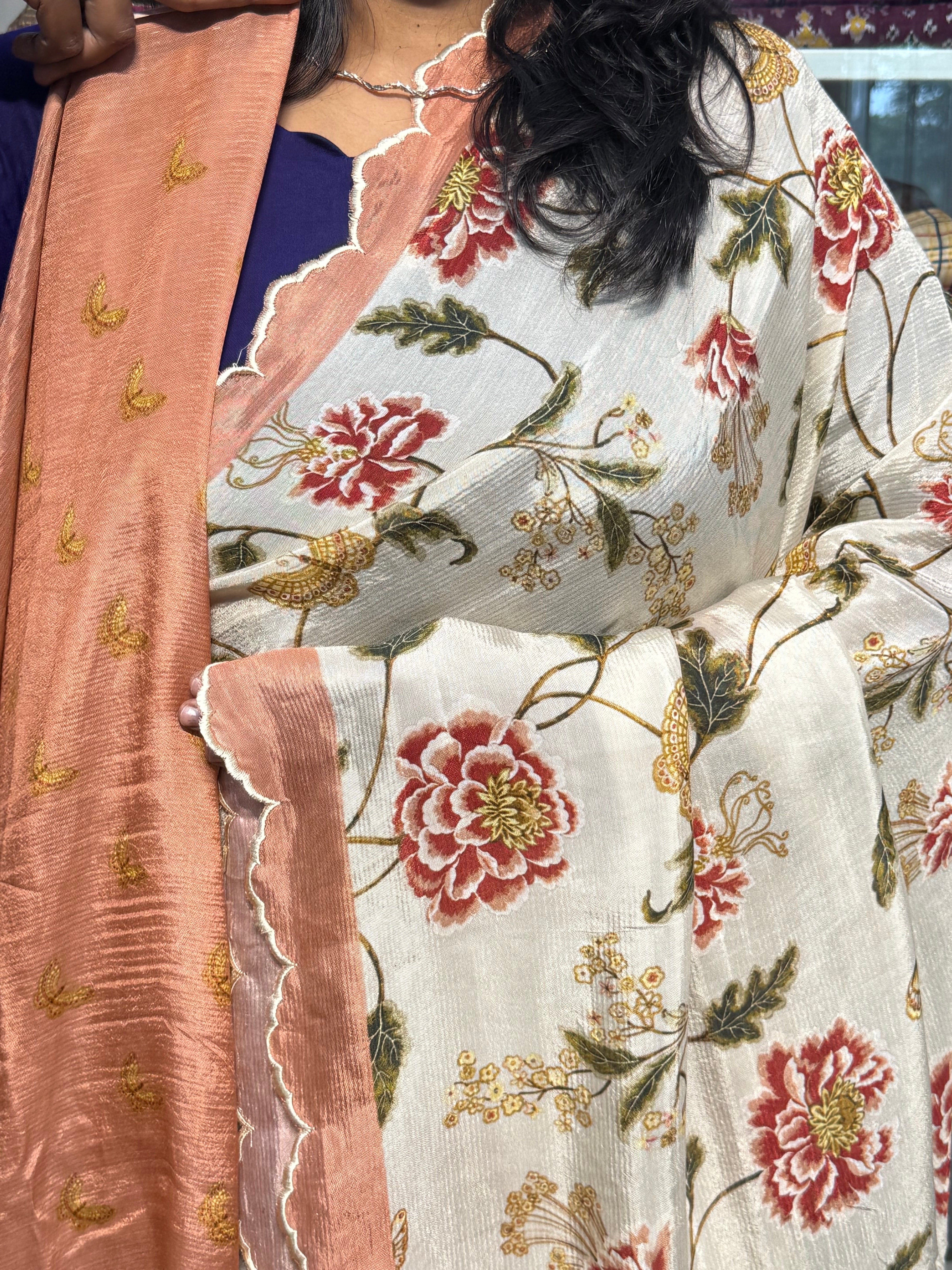 PURE MANGALGIRI DIGITAL PRINT SAREE WITH SCALLOP EMBROIDERY