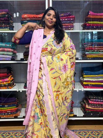 PURE MANGALGIRI DIGITAL PRINT SAREE WITH SCALLOP EMBROIDERY
