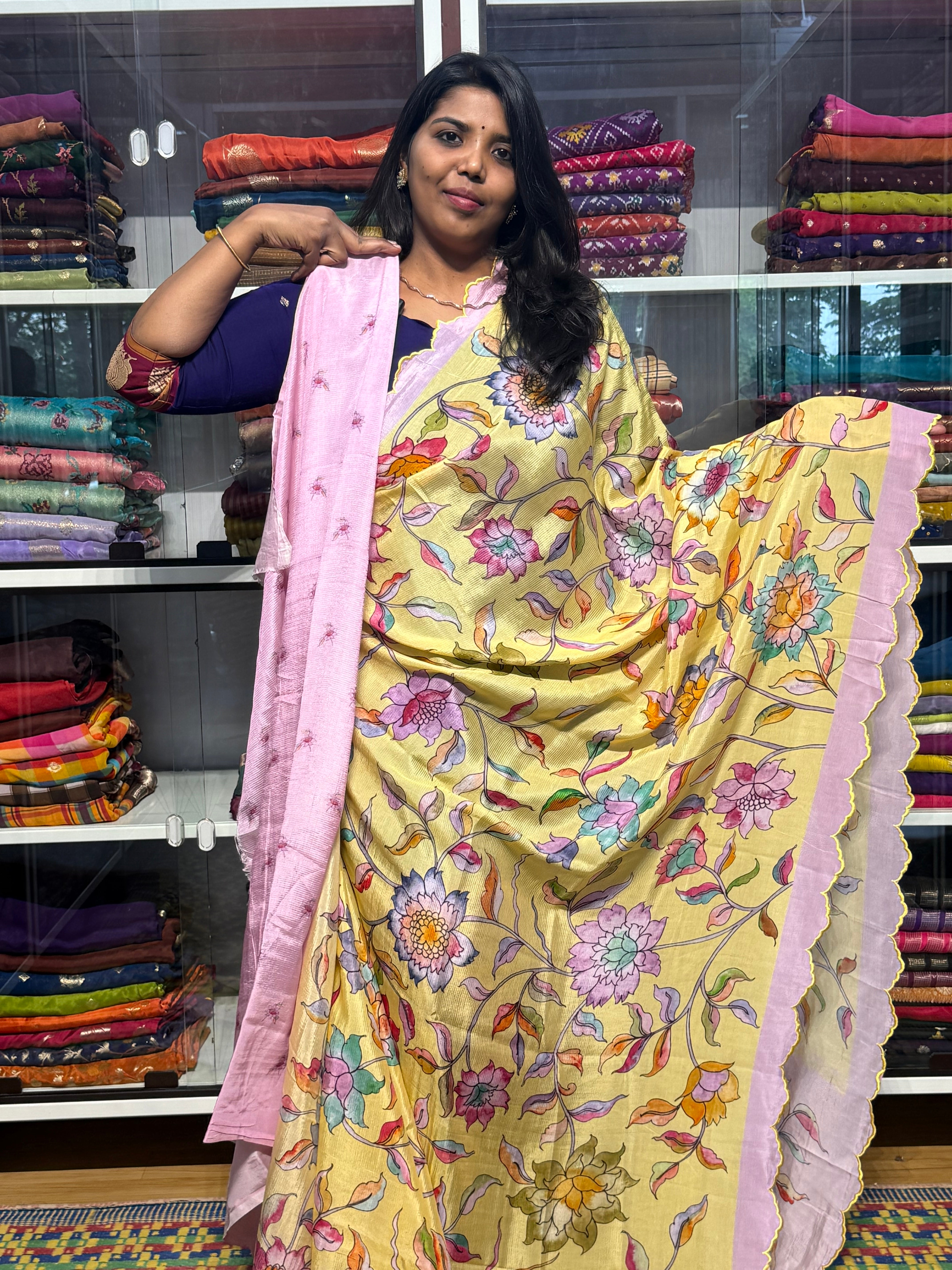 PURE MANGALGIRI DIGITAL PRINT SAREE WITH SCALLOP EMBROIDERY