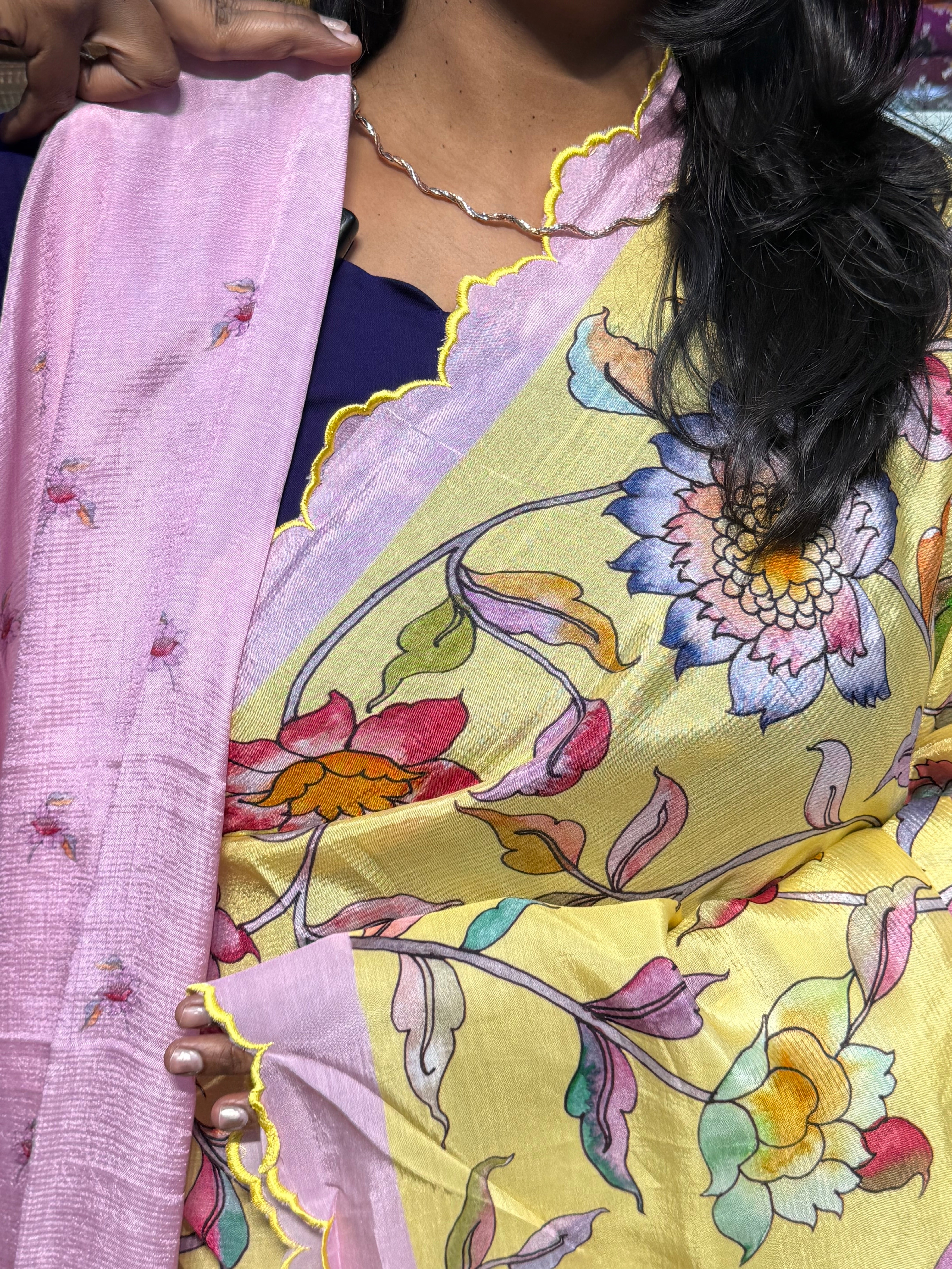 PURE MANGALGIRI DIGITAL PRINT SAREE WITH SCALLOP EMBROIDERY