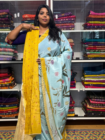 PURE MANGALGIRI DIGITAL PRINT SAREE WITH SCALLOP EMBROIDERY