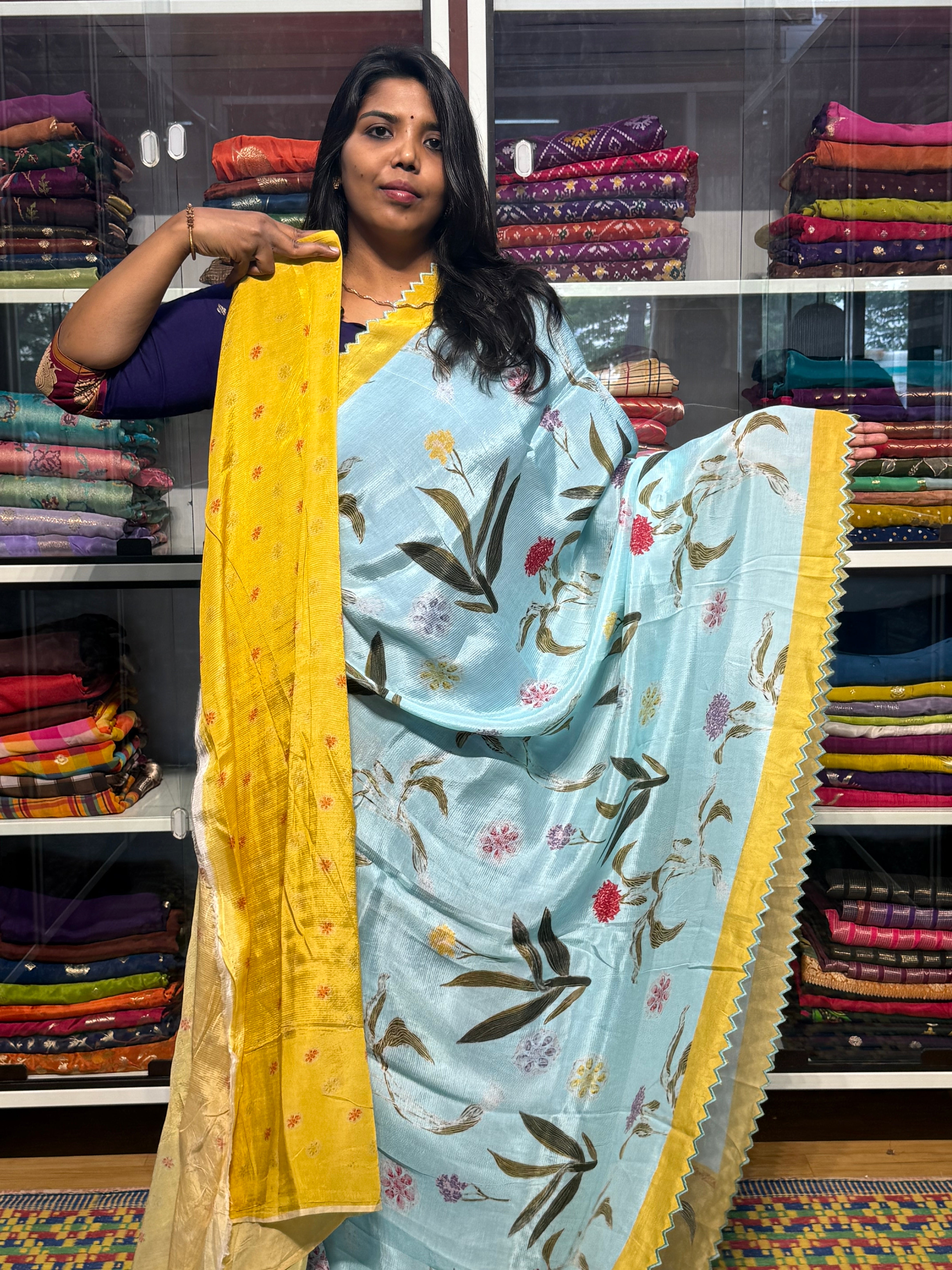 PURE MANGALGIRI DIGITAL PRINT SAREE WITH SCALLOP EMBROIDERY