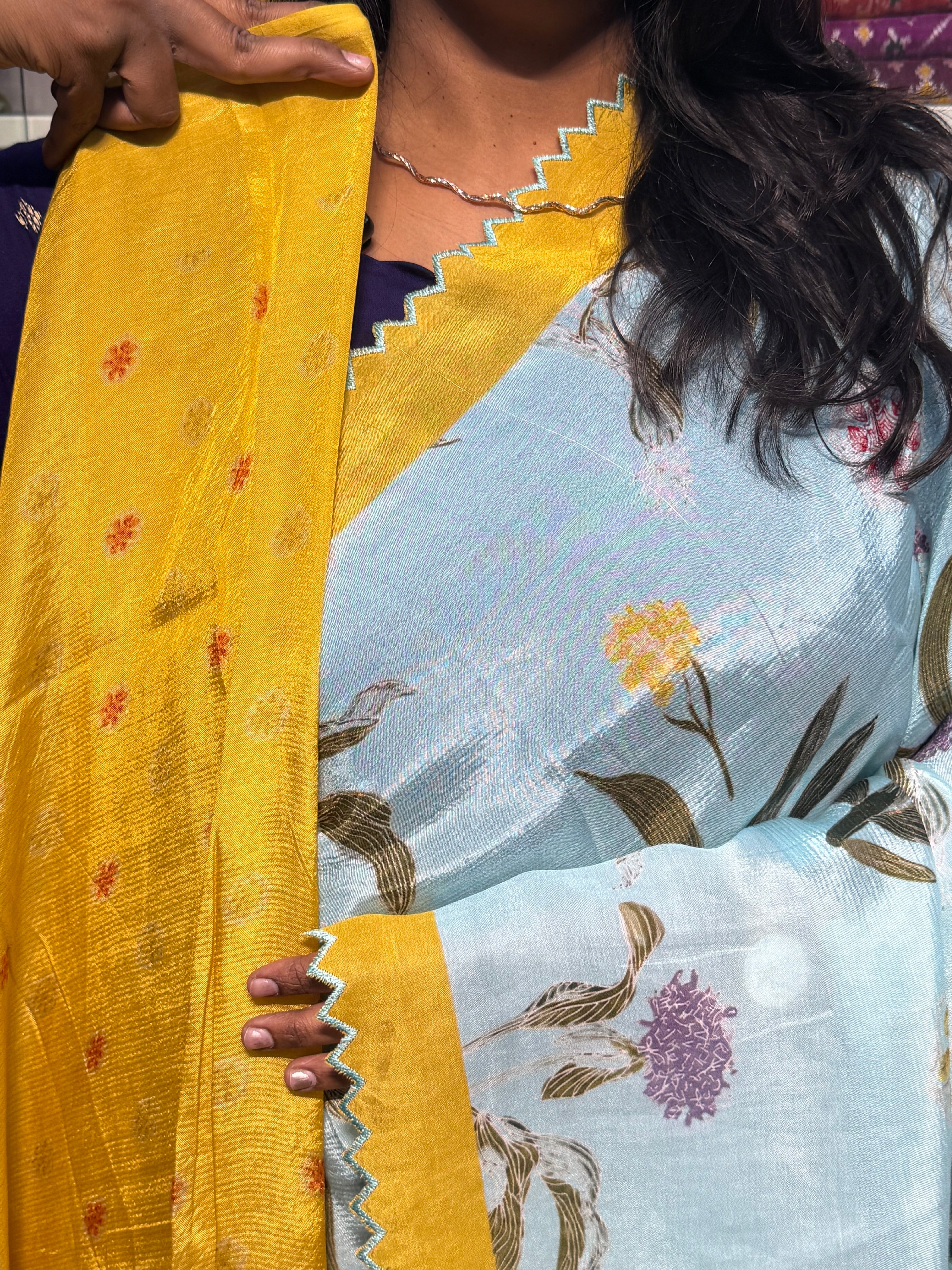 PURE MANGALGIRI DIGITAL PRINT SAREE WITH SCALLOP EMBROIDERY