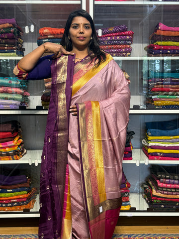 PURE DOLA SILK SAREE WITH CHAP DYE TRIPLE BORDER