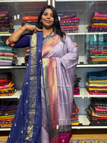 PURE DOLA SILK SAREE WITH CHAP DYE TRIPLE BORDER