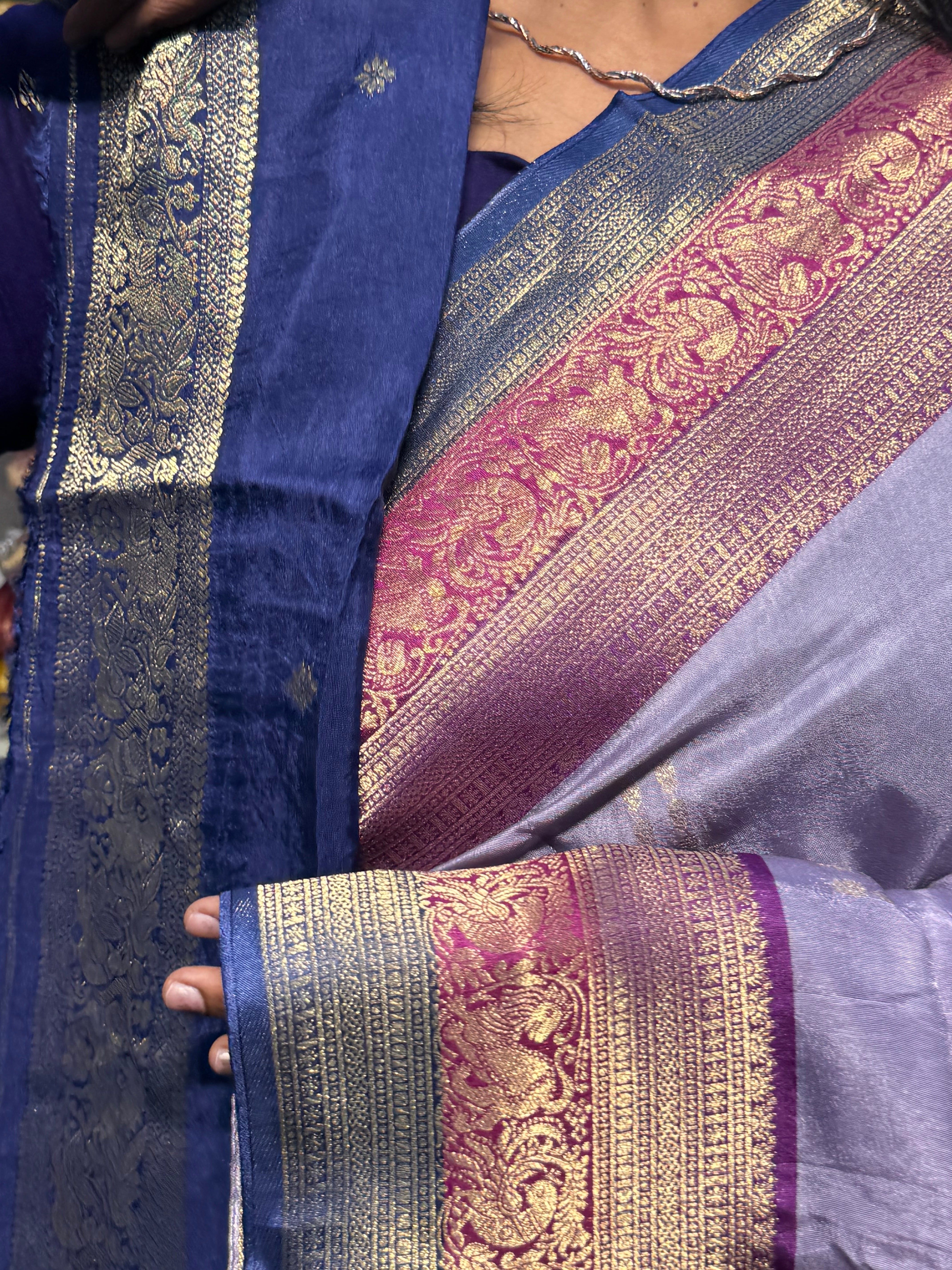 PURE DOLA SILK SAREE WITH CHAP DYE TRIPLE BORDER