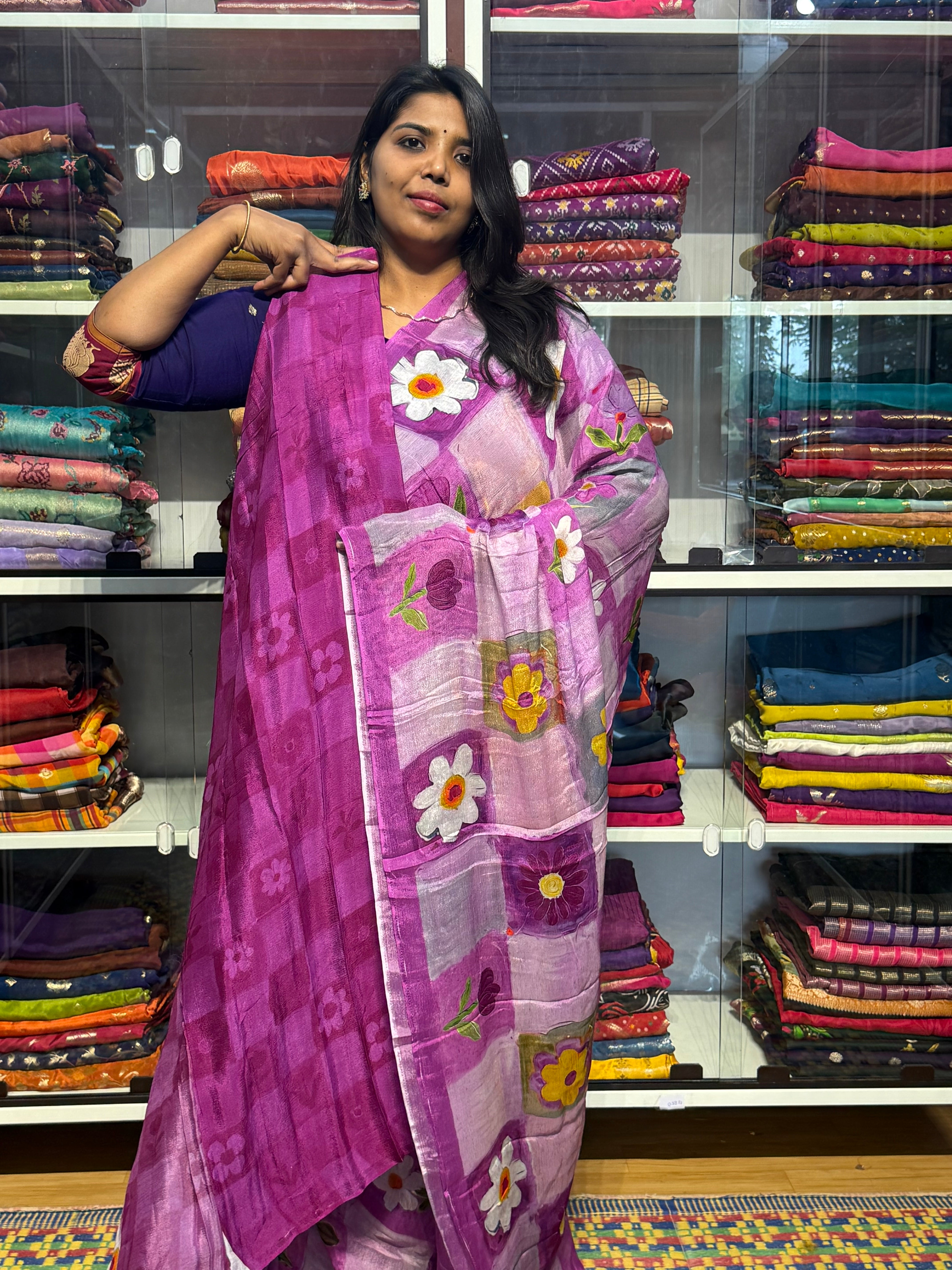 BEAUTIFULL BRUSH PAINT ON PURE CHIFFON SAREES