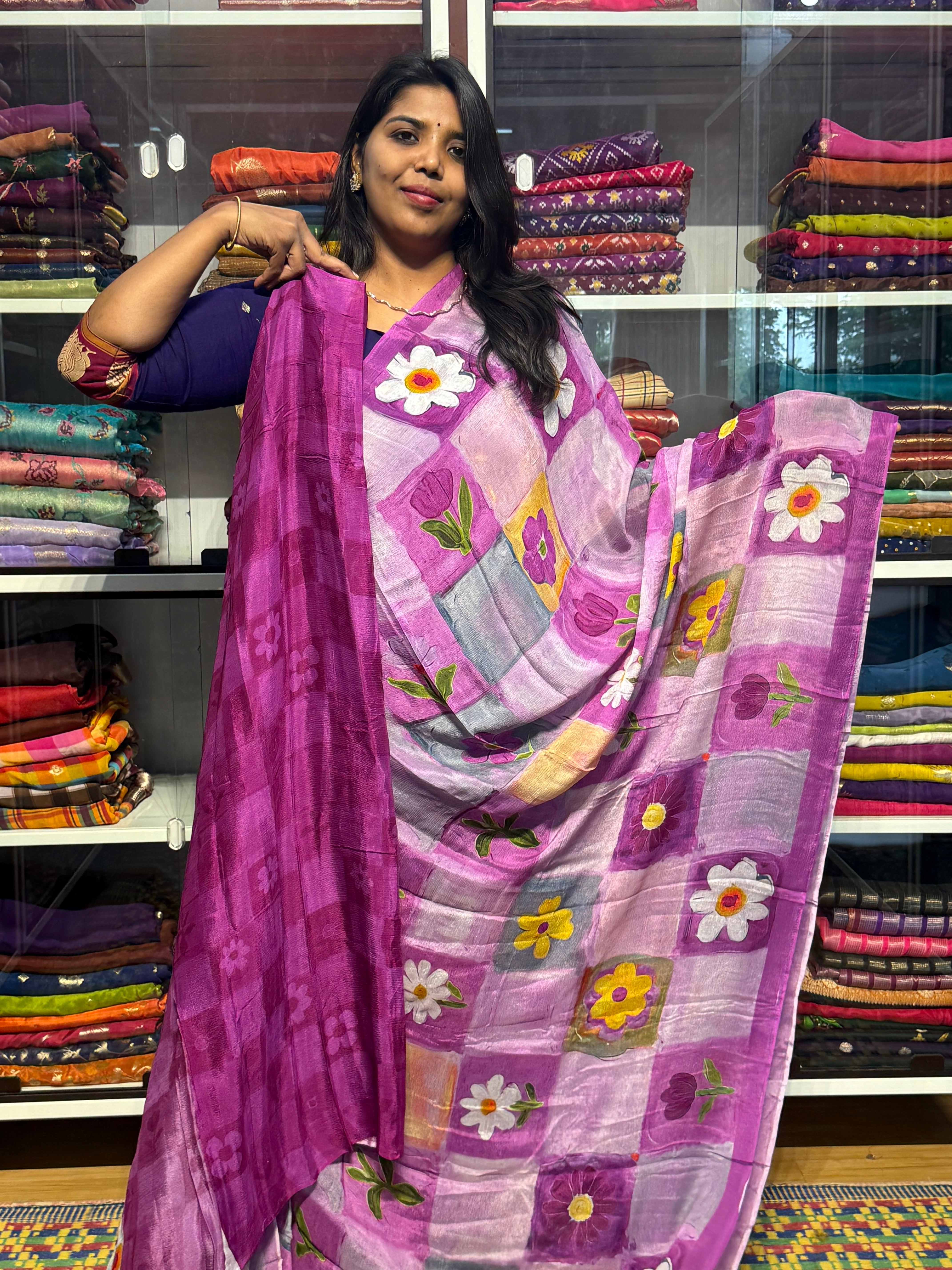 BEAUTIFULL BRUSH PAINT ON PURE CHIFFON SAREES
