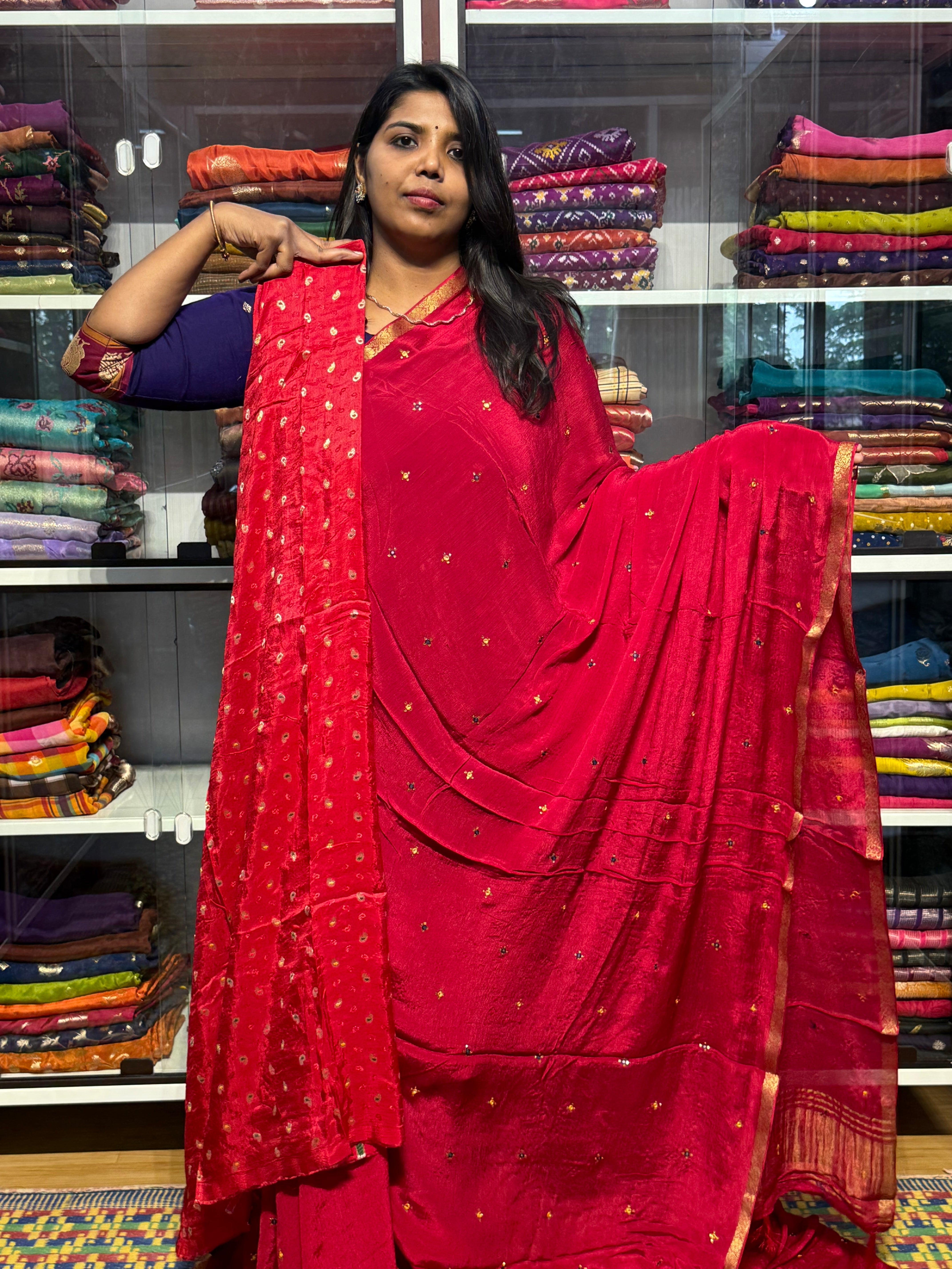 PURE CHIFFON SAREES WITH HAND MIRROR WORK