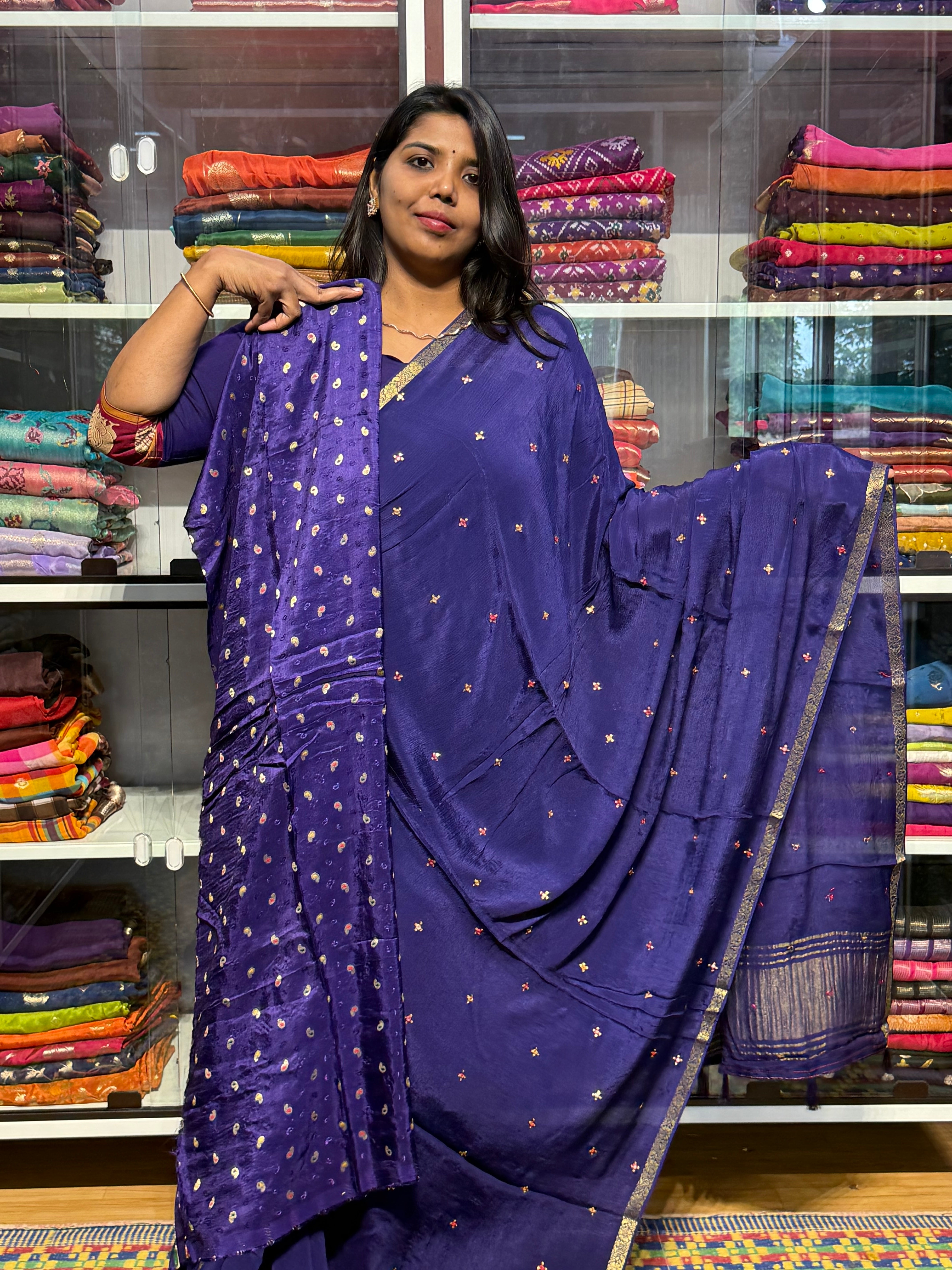 PURE CHIFFON SAREES WITH HAND MIRROR WORK