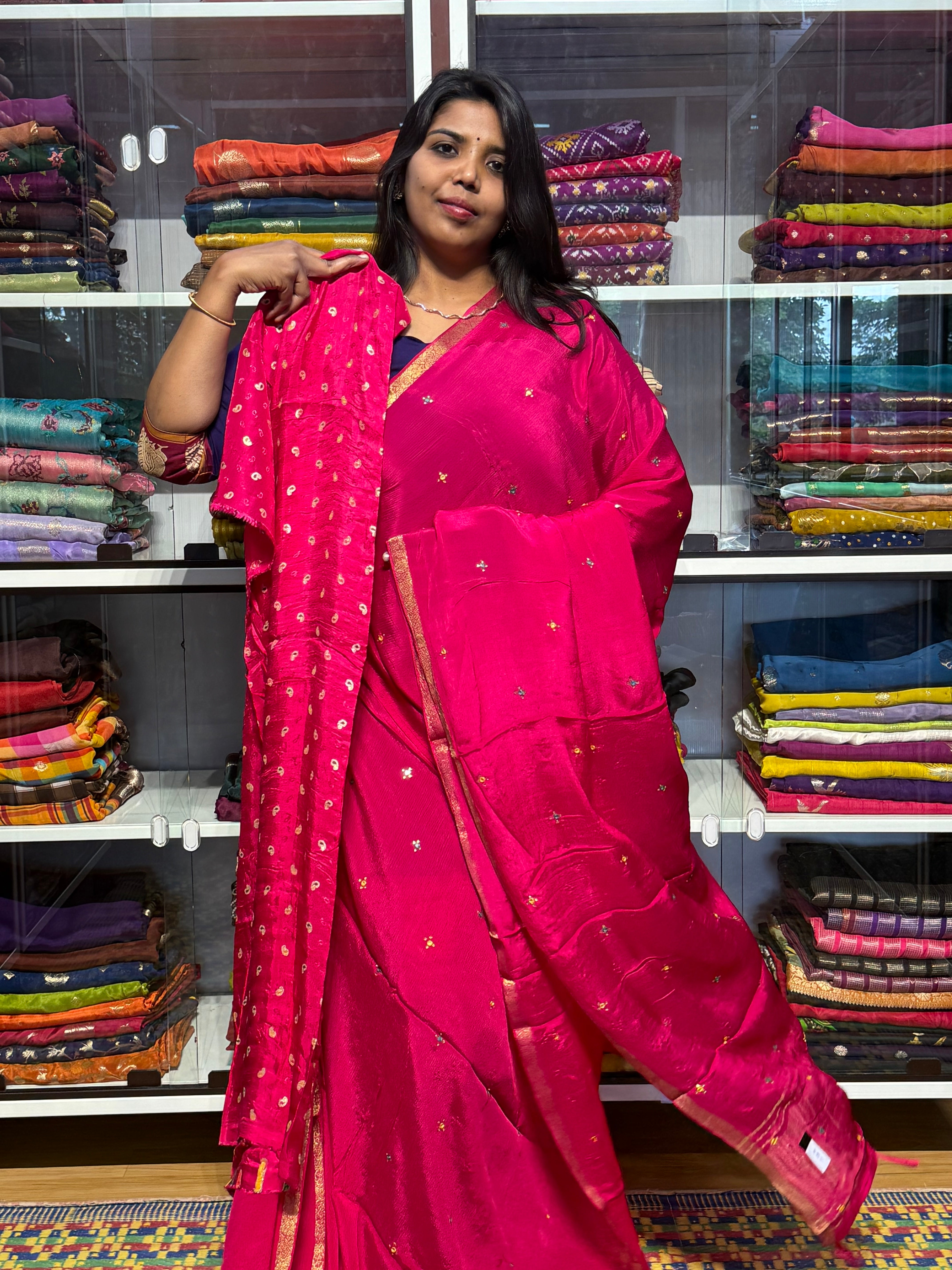 PURE CHIFFON SAREES WITH HAND MIRROR WORK