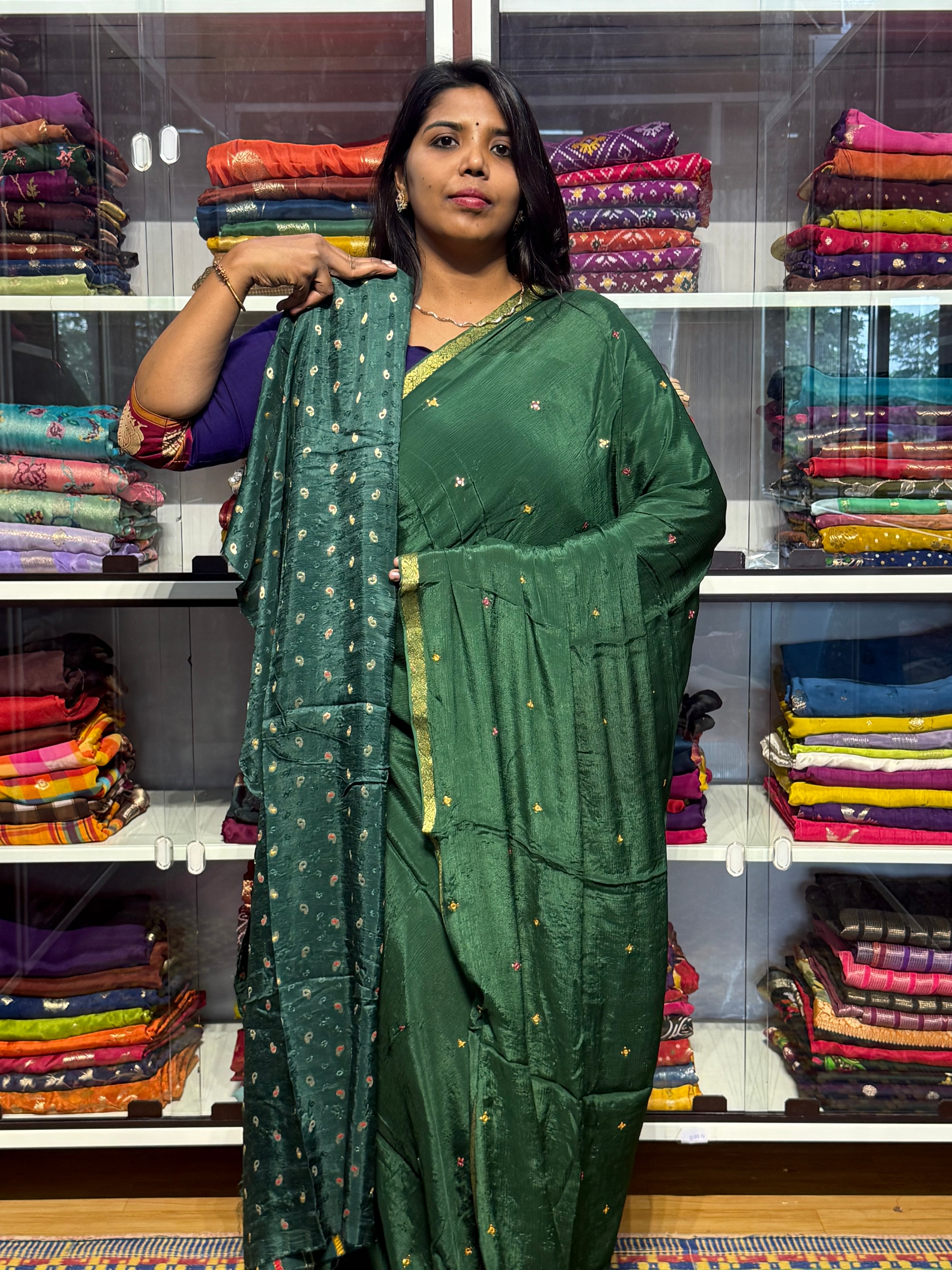 PURE CHIFFON SAREES WITH HAND MIRROR WORK