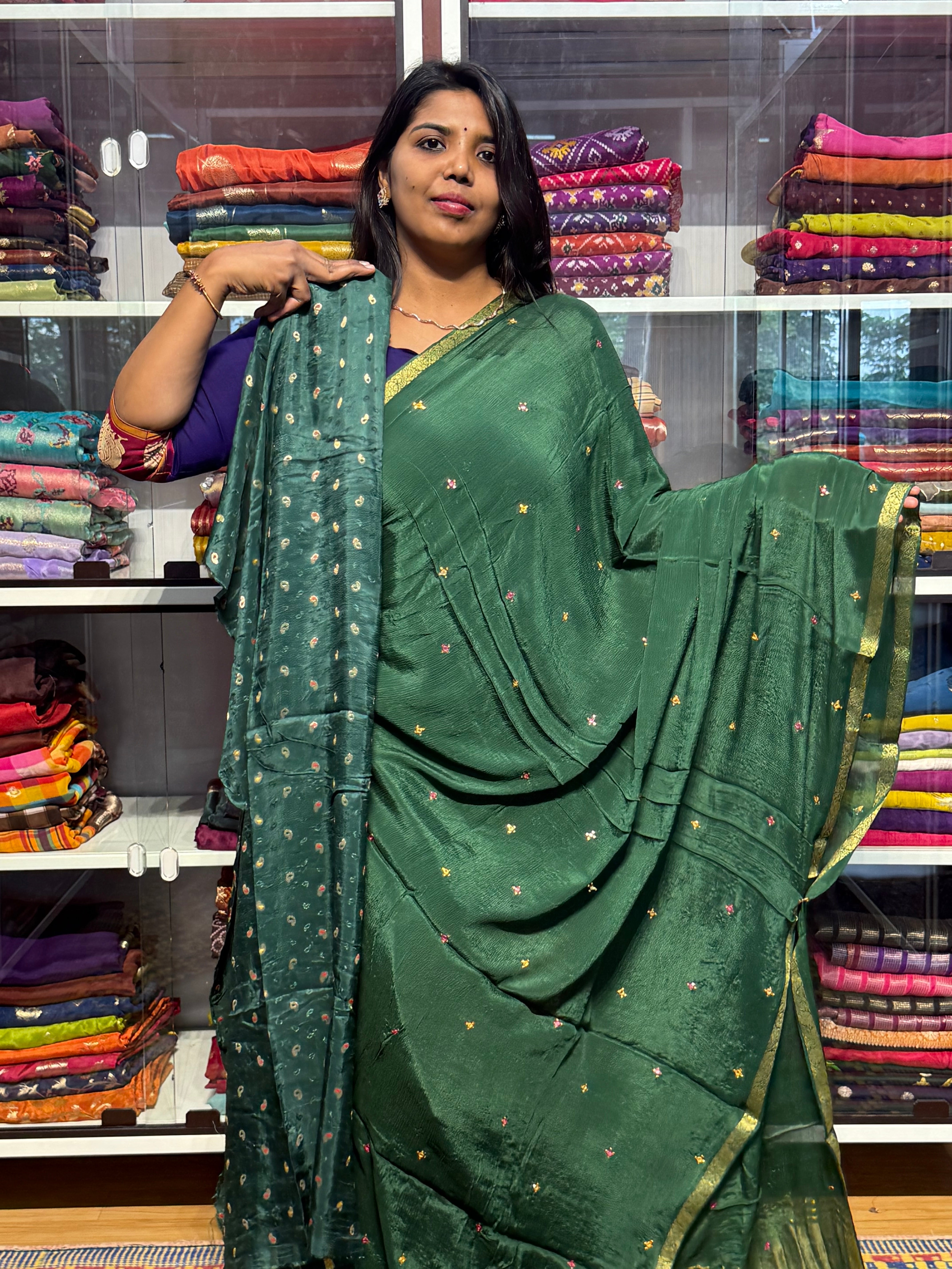 PURE CHIFFON SAREES WITH HAND MIRROR WORK