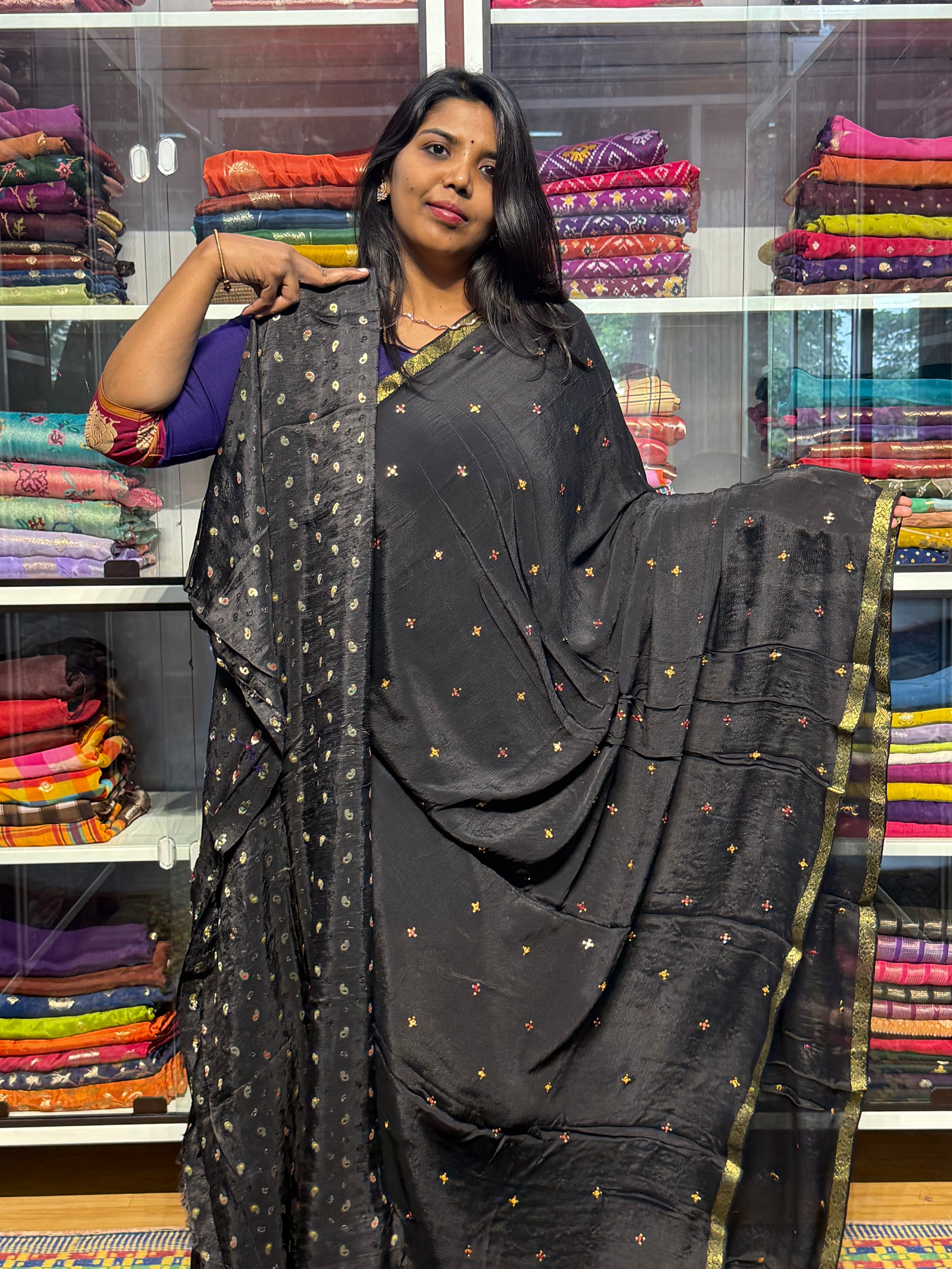 PURE CHIFFON SAREES WITH HAND MIRROR WORK