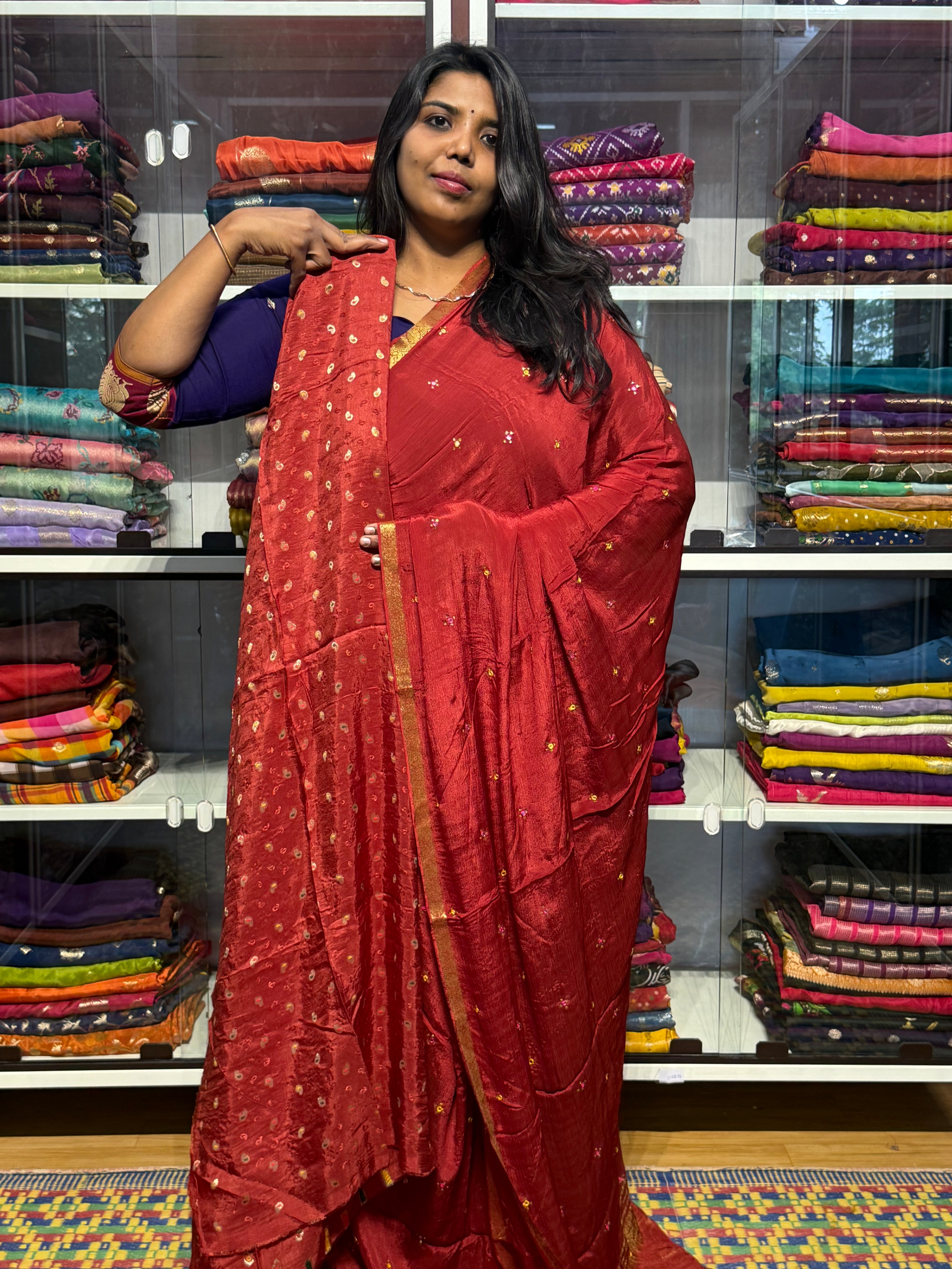 PURE CHIFFON SAREES WITH HAND MIRROR WORK