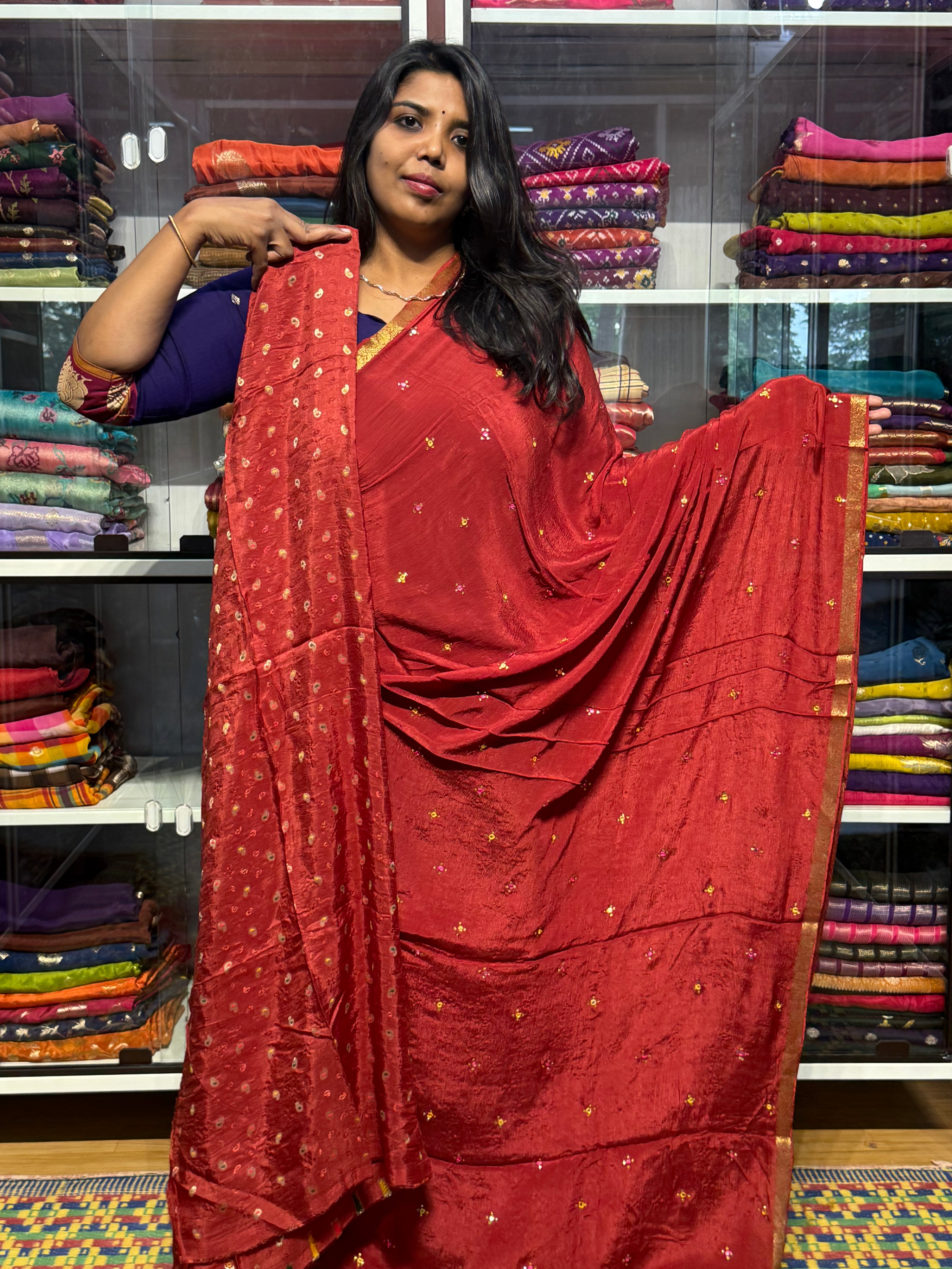 PURE CHIFFON SAREES WITH HAND MIRROR WORK