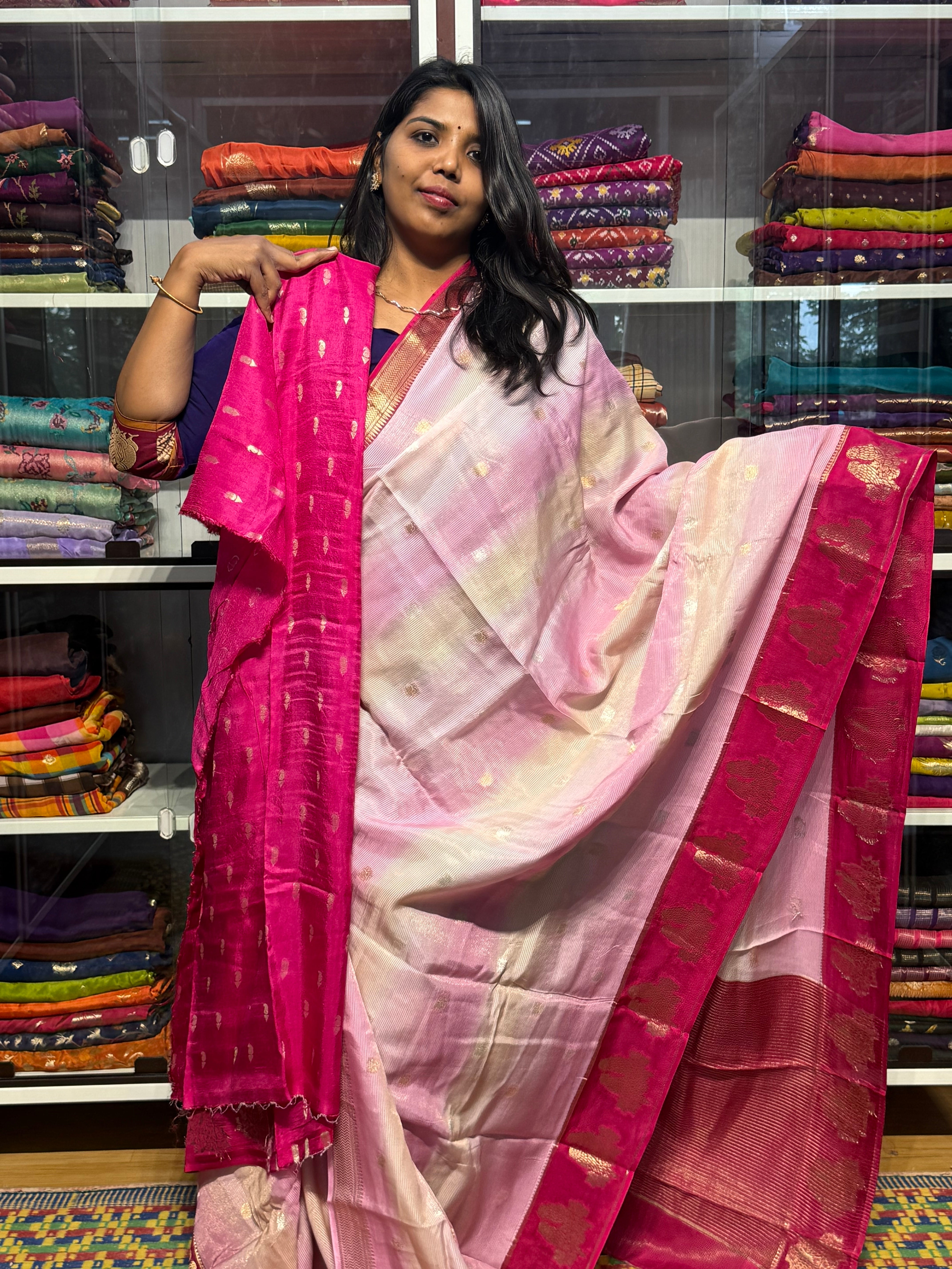 SHADED CONCEPT SAREE WITH CONTRAST BIRDS DESIGN BORDER