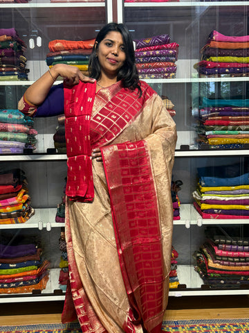 RUSSIAN CREPE SILK WITH CHECKS BORDER