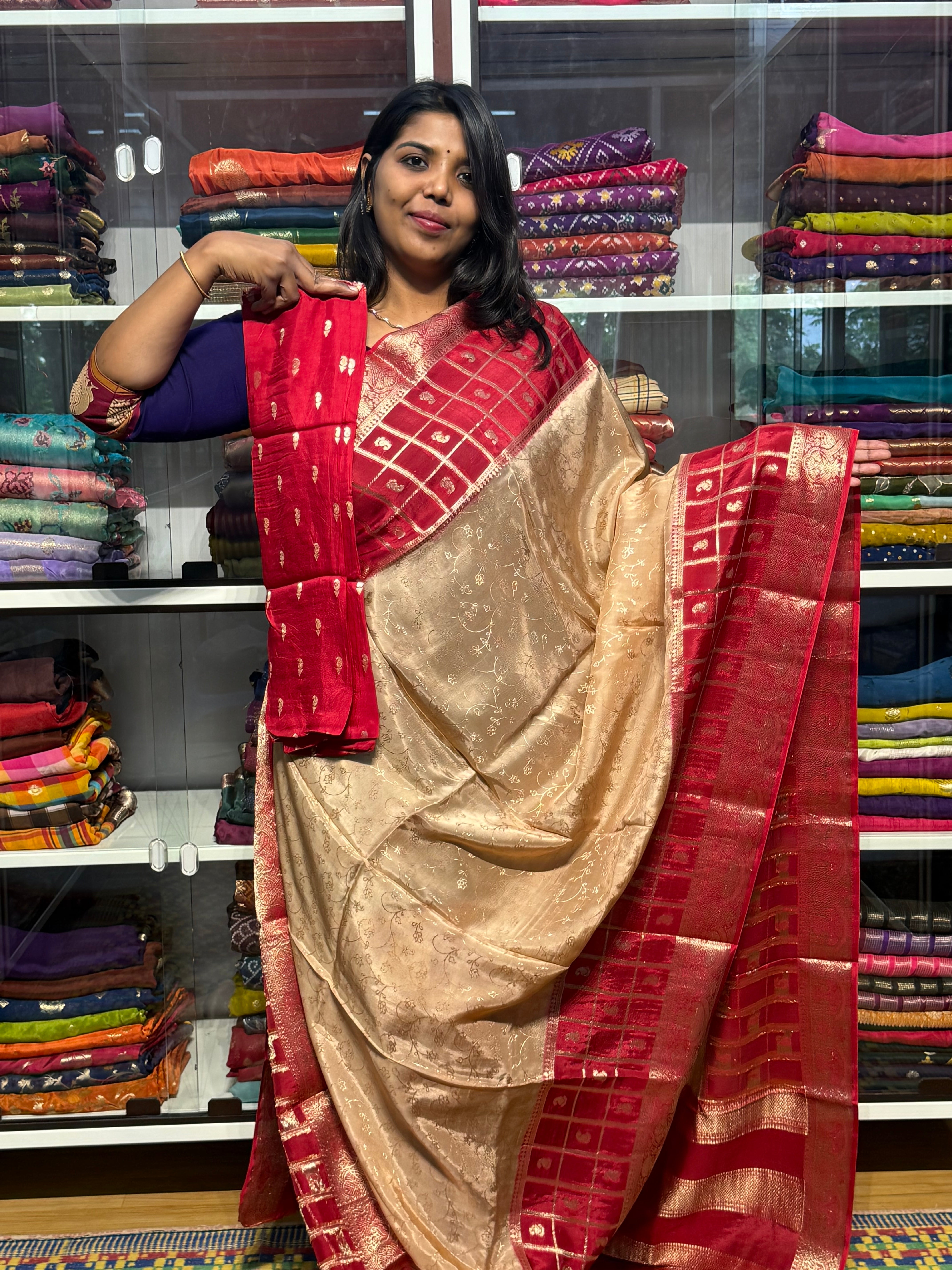 RUSSIAN CREPE SILK WITH CHECKS BORDER