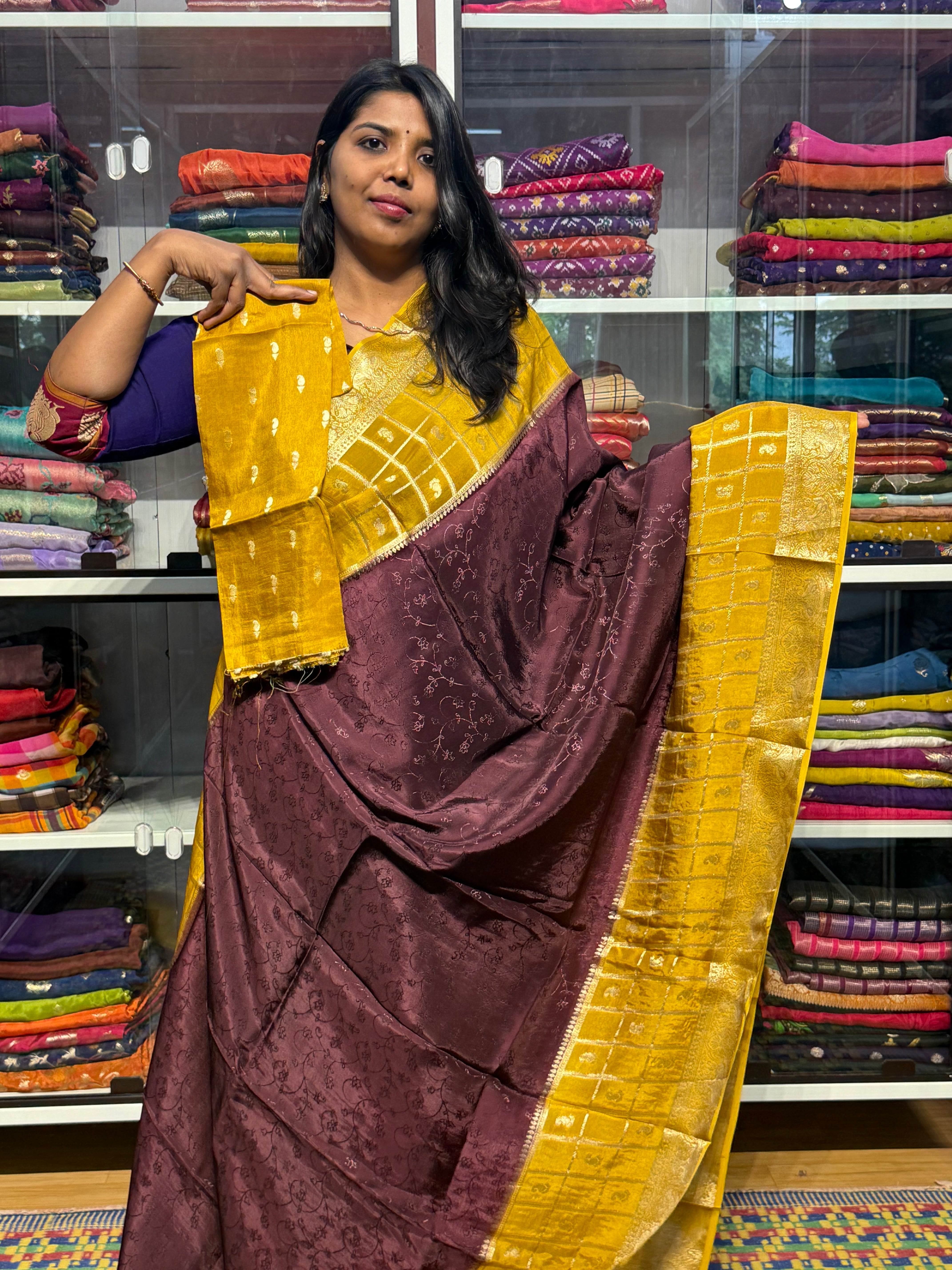 RUSSIAN CREPE SILK WITH CHECKS BORDER