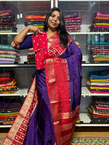 RUSSIAN CREPE SILK WITH CHECKS BORDER