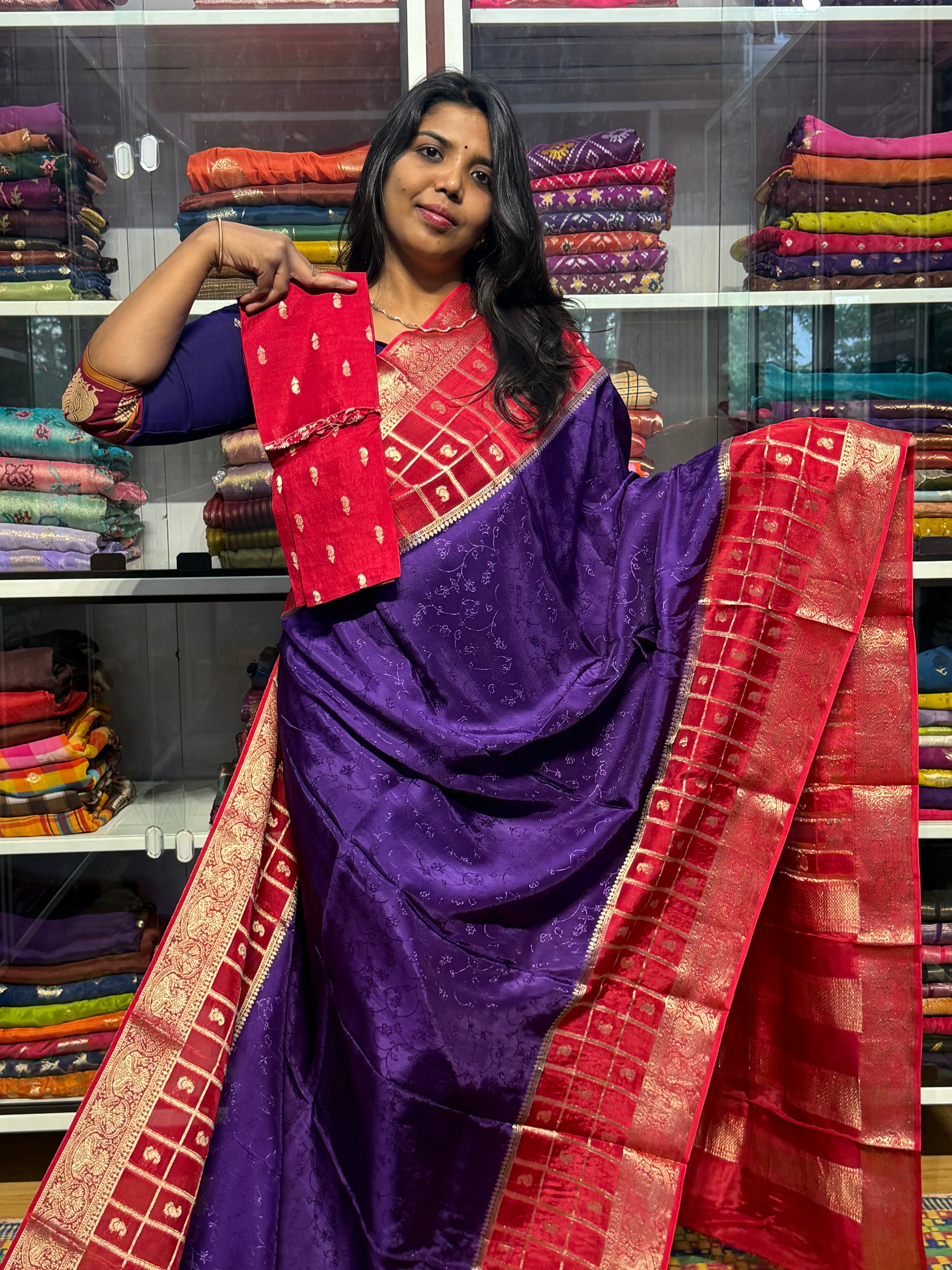 RUSSIAN CREPE SILK WITH CHECKS BORDER