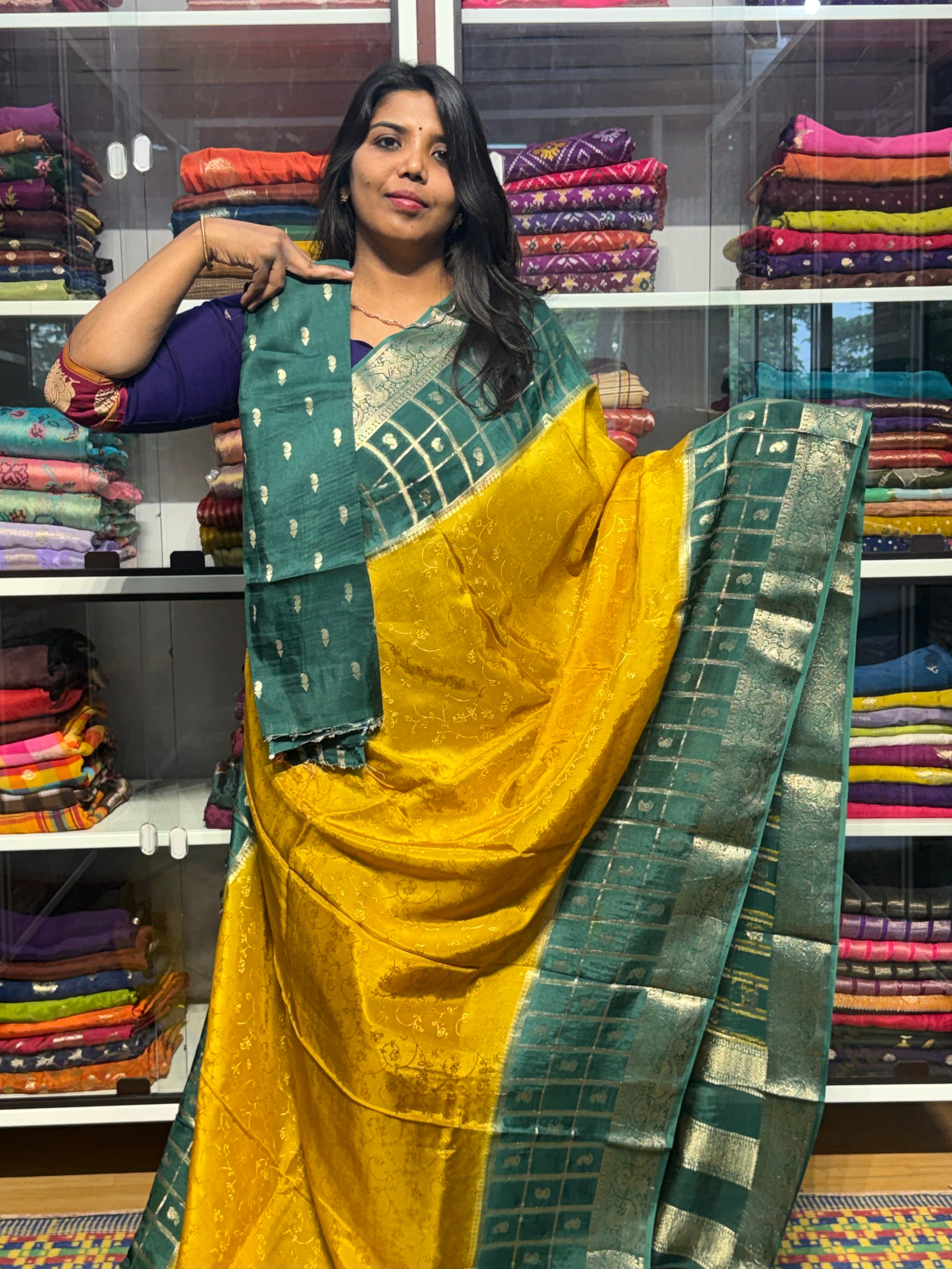 RUSSIAN CREPE SILK WITH CHECKS BORDER