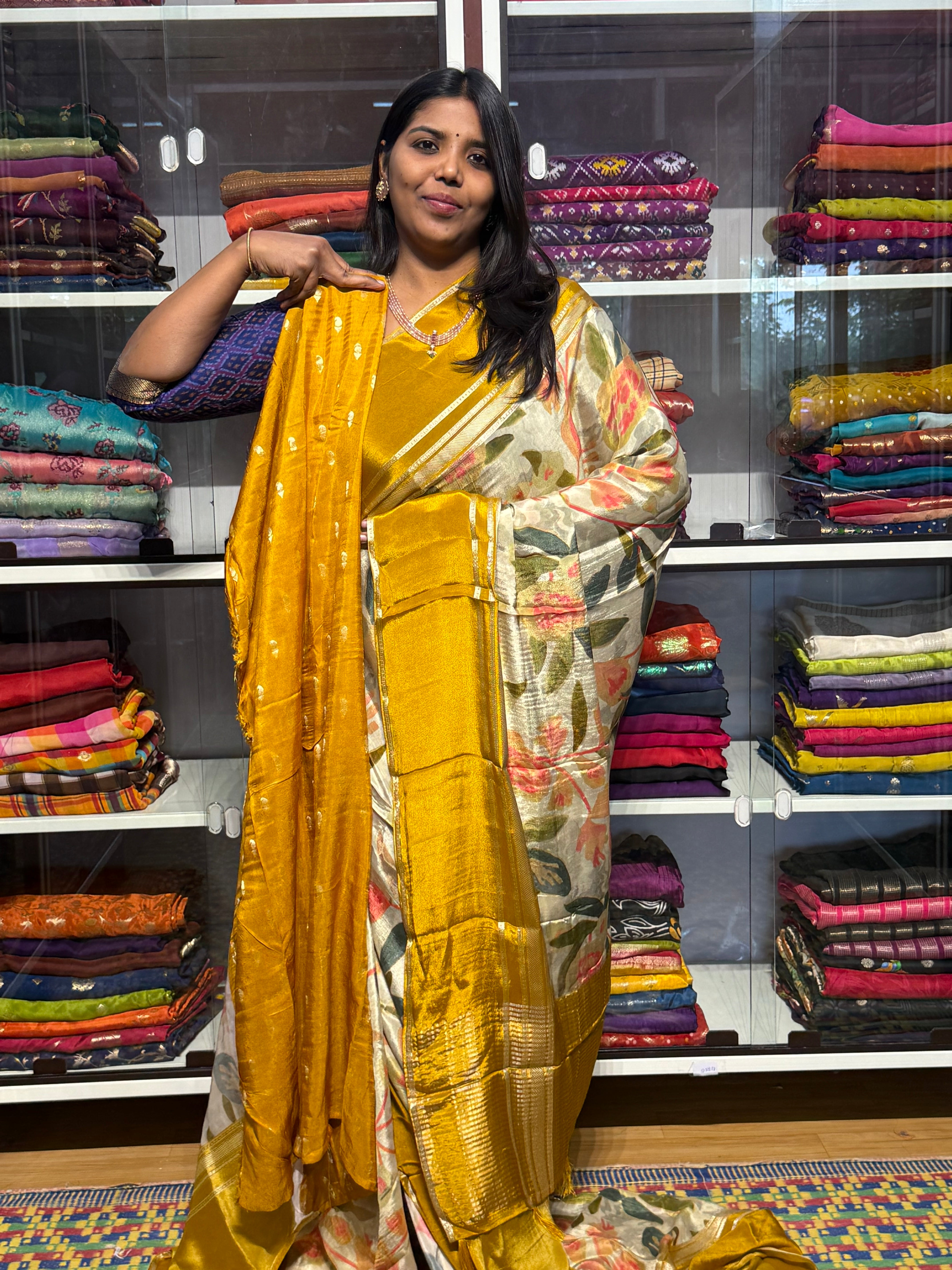 BUTTER CREPE MYSORE SILK SAREES WITH DIGITAL PRINT