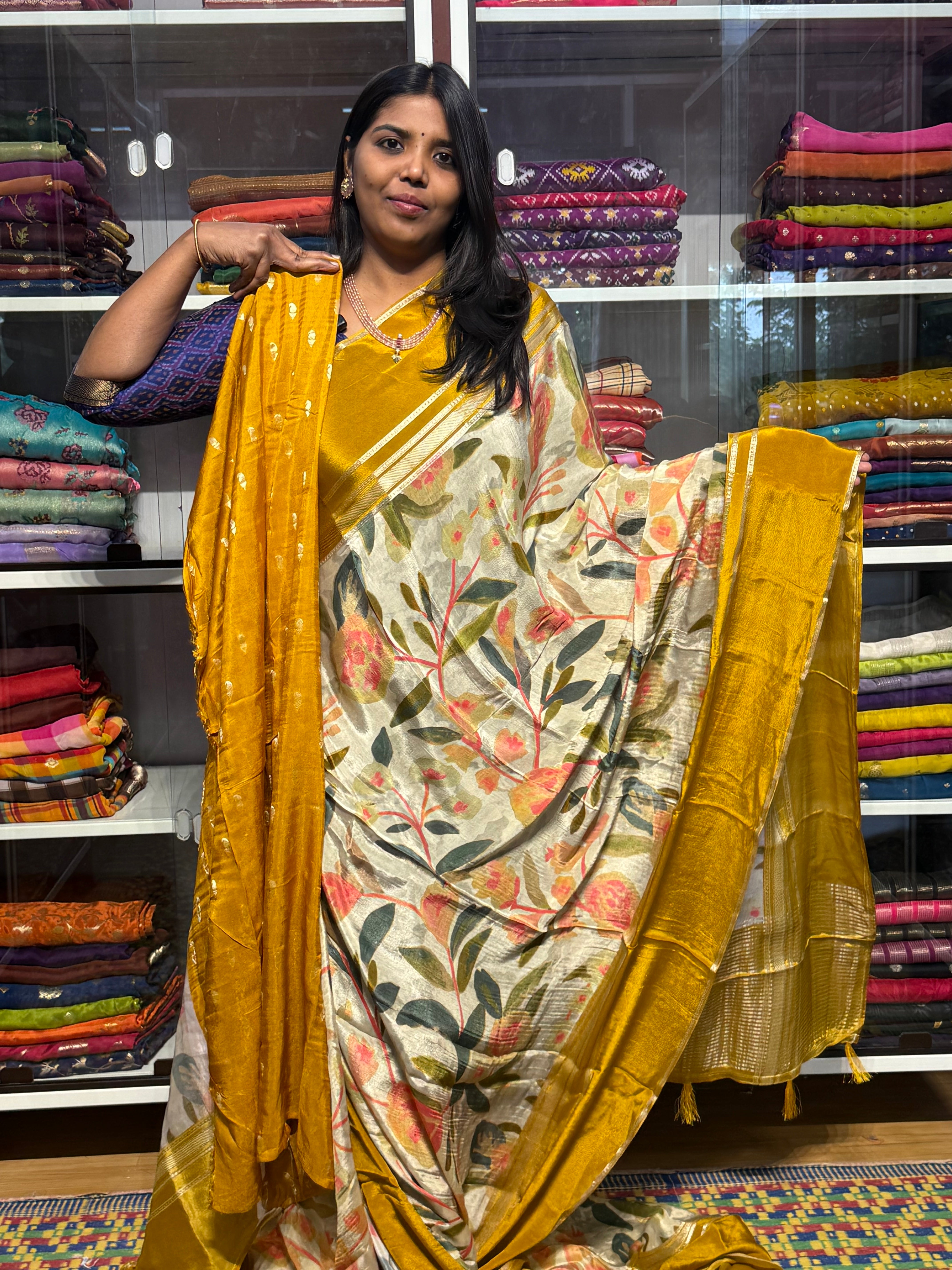 BUTTER CREPE MYSORE SILK SAREES WITH DIGITAL PRINT