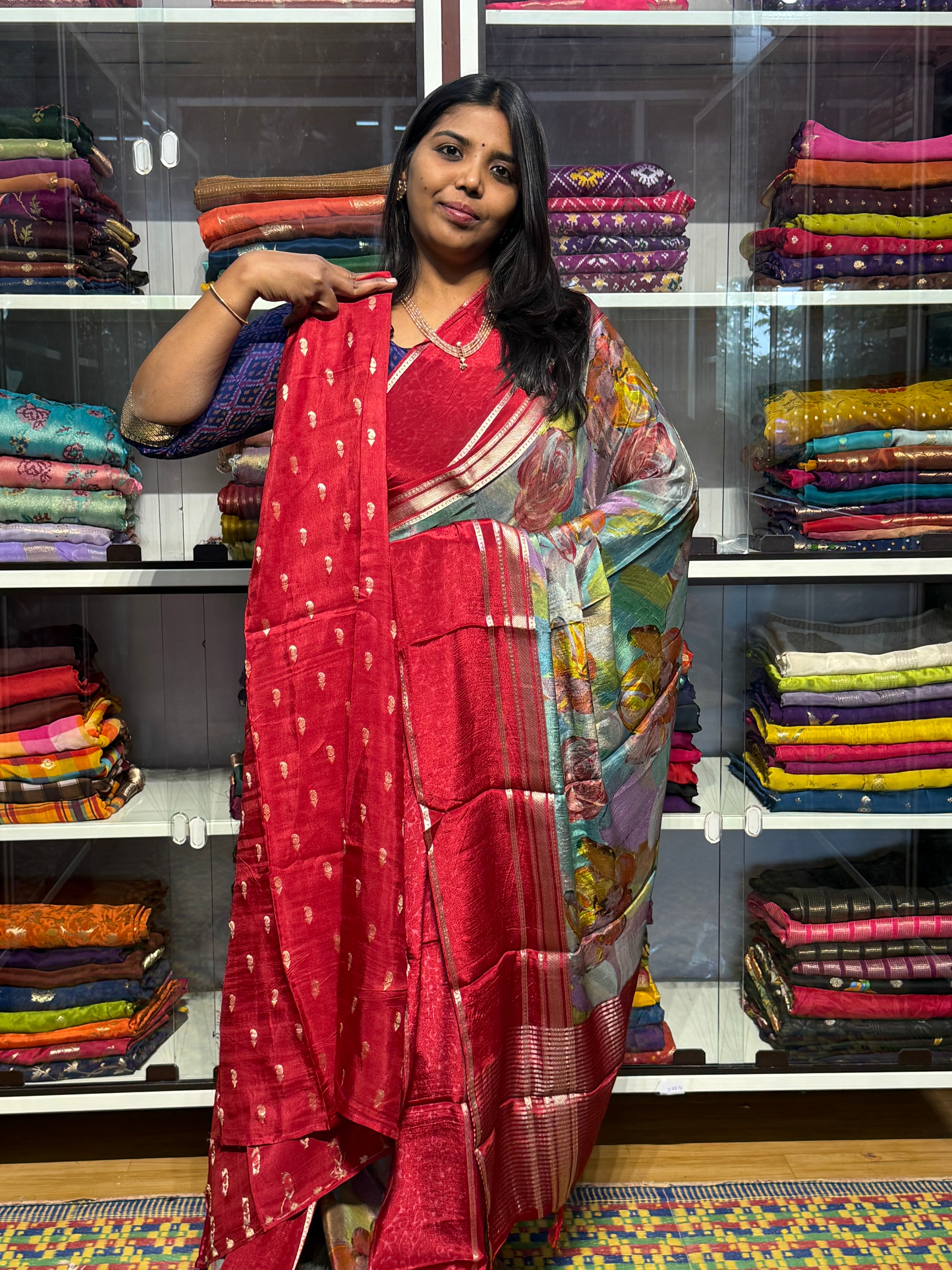 BUTTER CREPE MYSORE SILK SAREES WITH DIGITAL PRINT