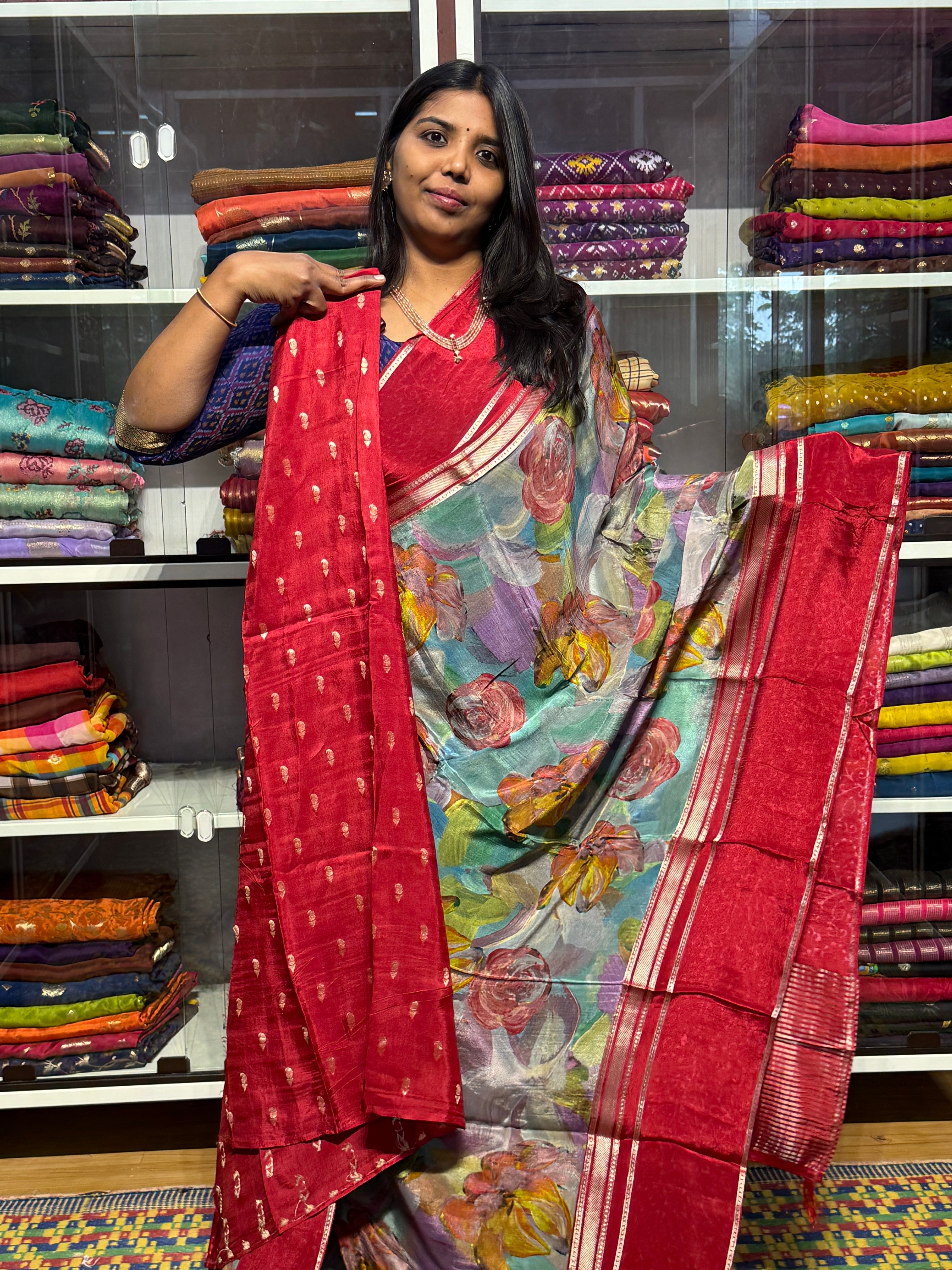 BUTTER CREPE MYSORE SILK SAREES WITH DIGITAL PRINT