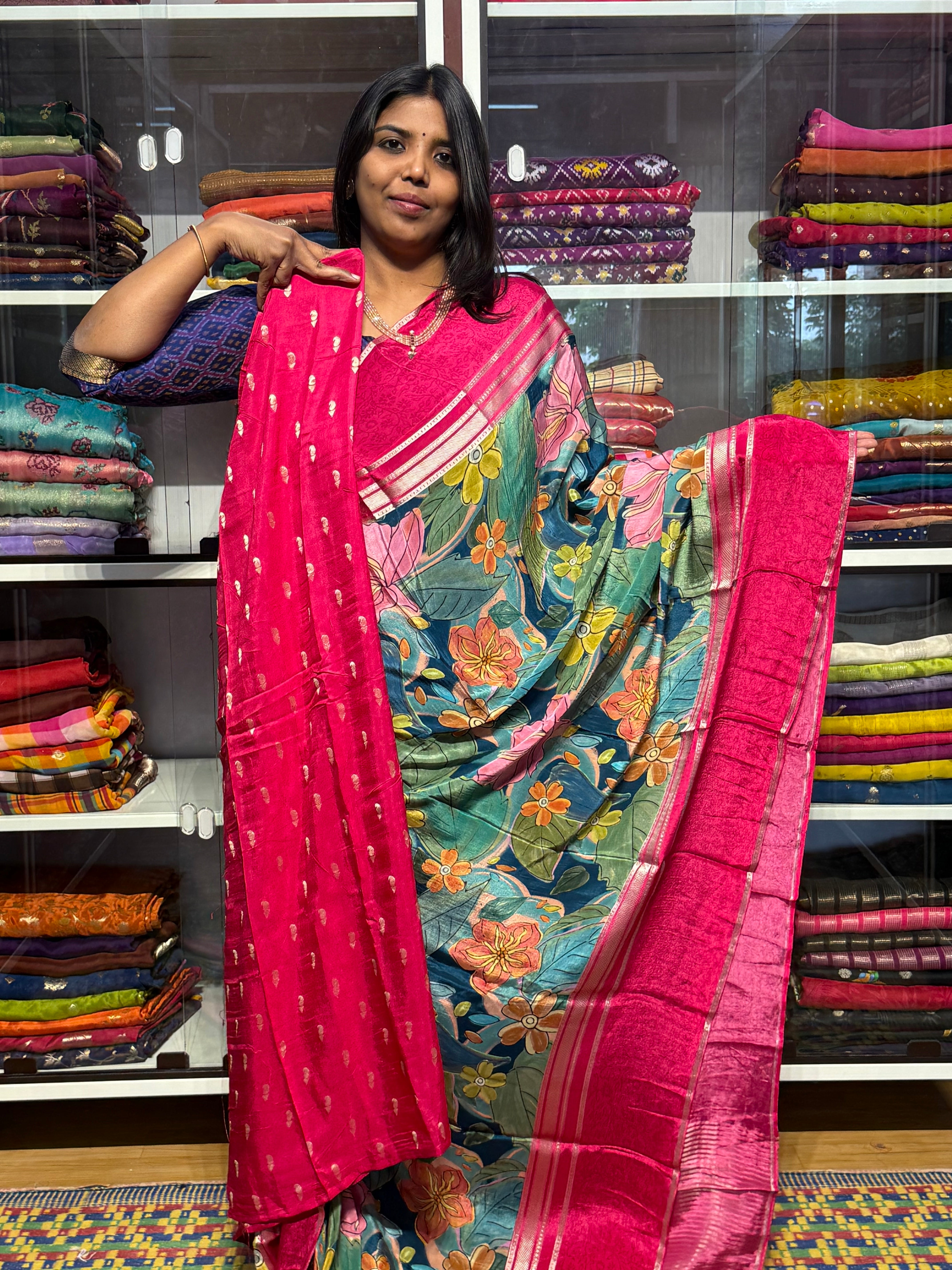 BUTTER CREPE MYSORE SILK SAREES WITH DIGITAL PRINT