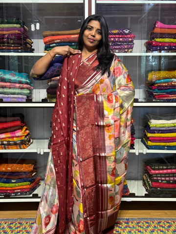 BUTTER CREPE MYSORE SILK SAREES WITH DIGITAL PRINT