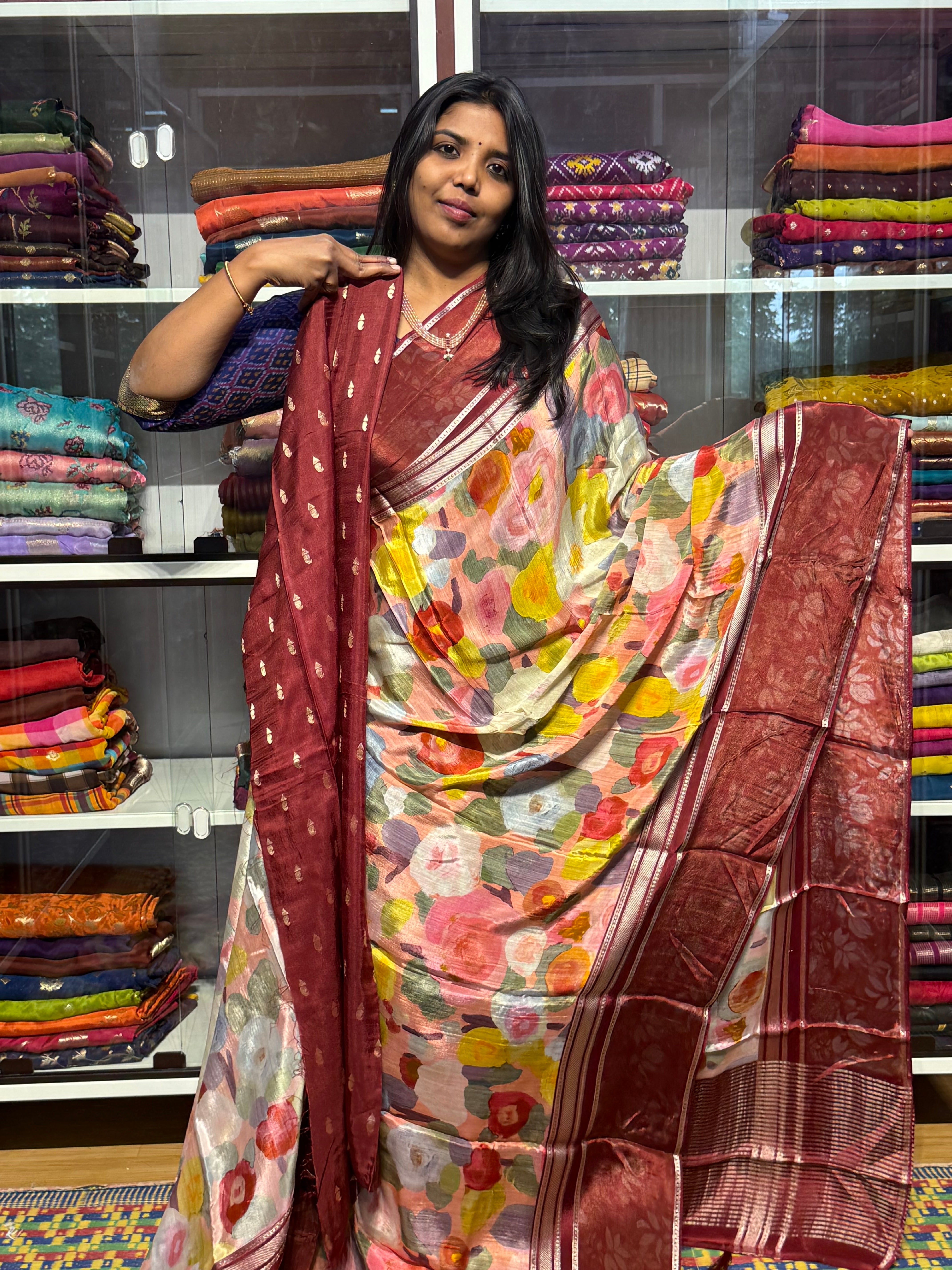 BUTTER CREPE MYSORE SILK SAREES WITH DIGITAL PRINT