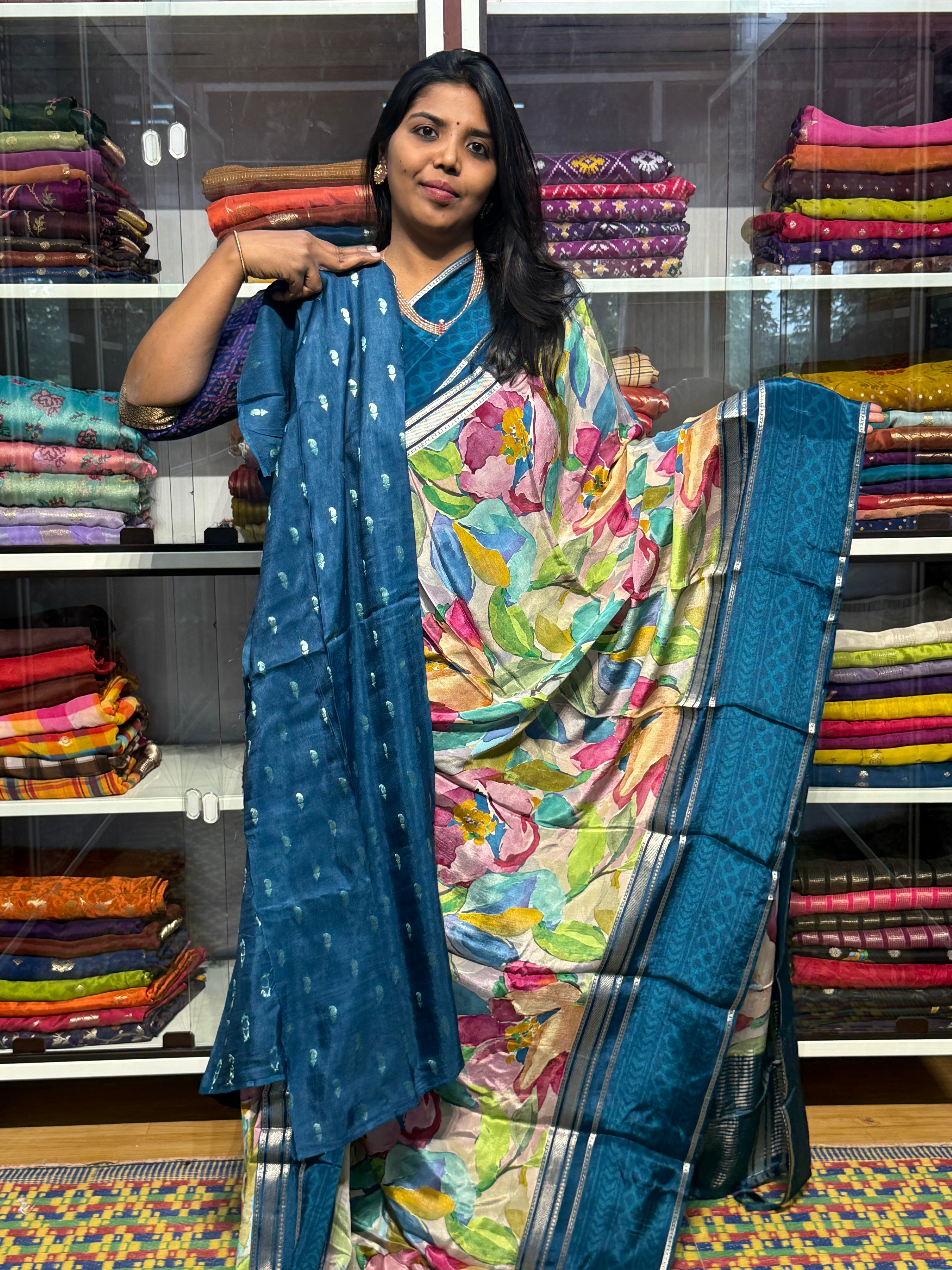 BUTTER CREPE MYSORE SILK SAREES WITH DIGITAL PRINT