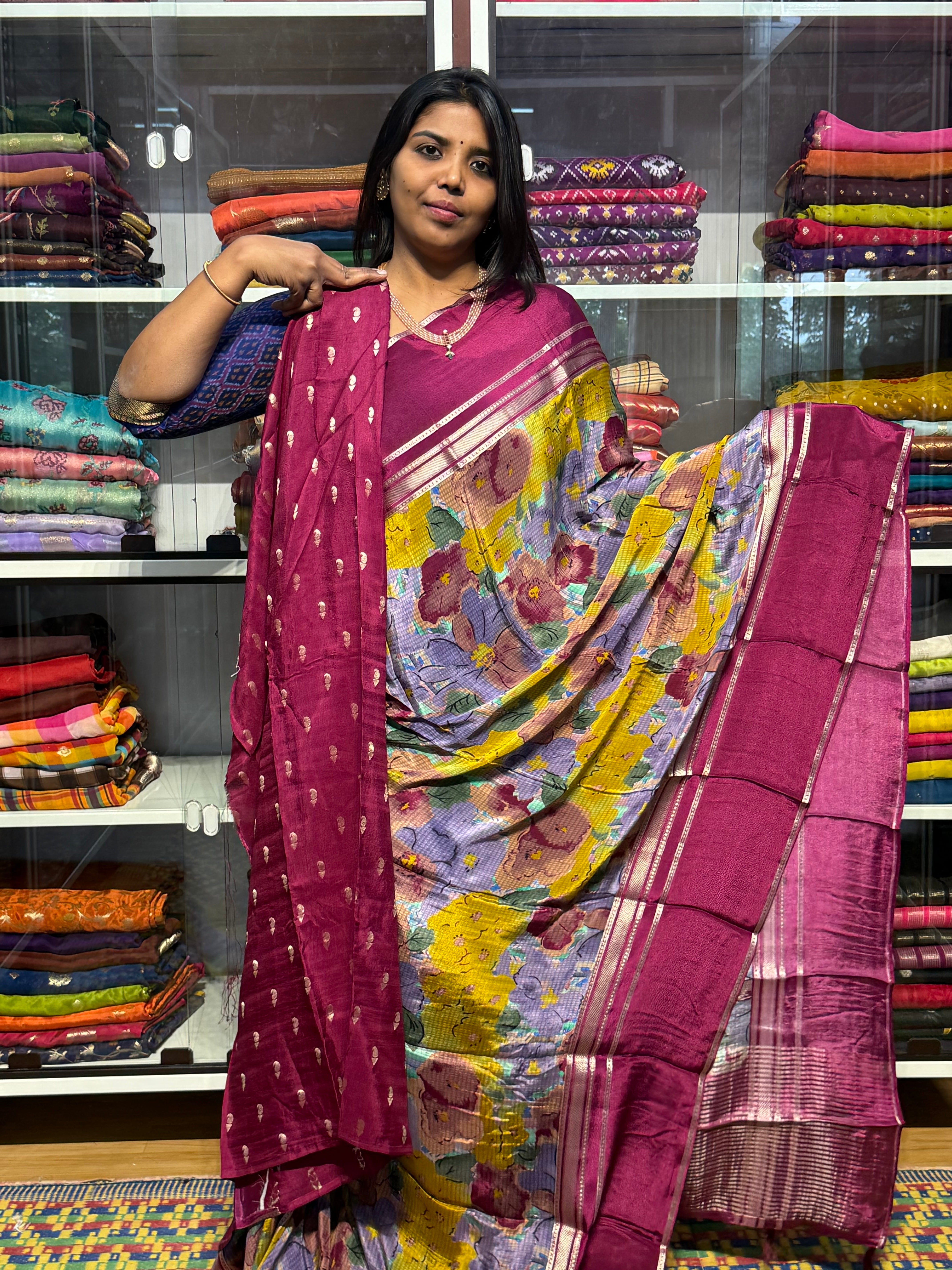 BUTTER CREPE MYSORE SILK SAREES WITH DIGITAL PRINT
