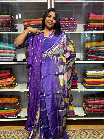 BUTTER CREPE MYSORE SILK SAREES WITH DIGITAL PRINT
