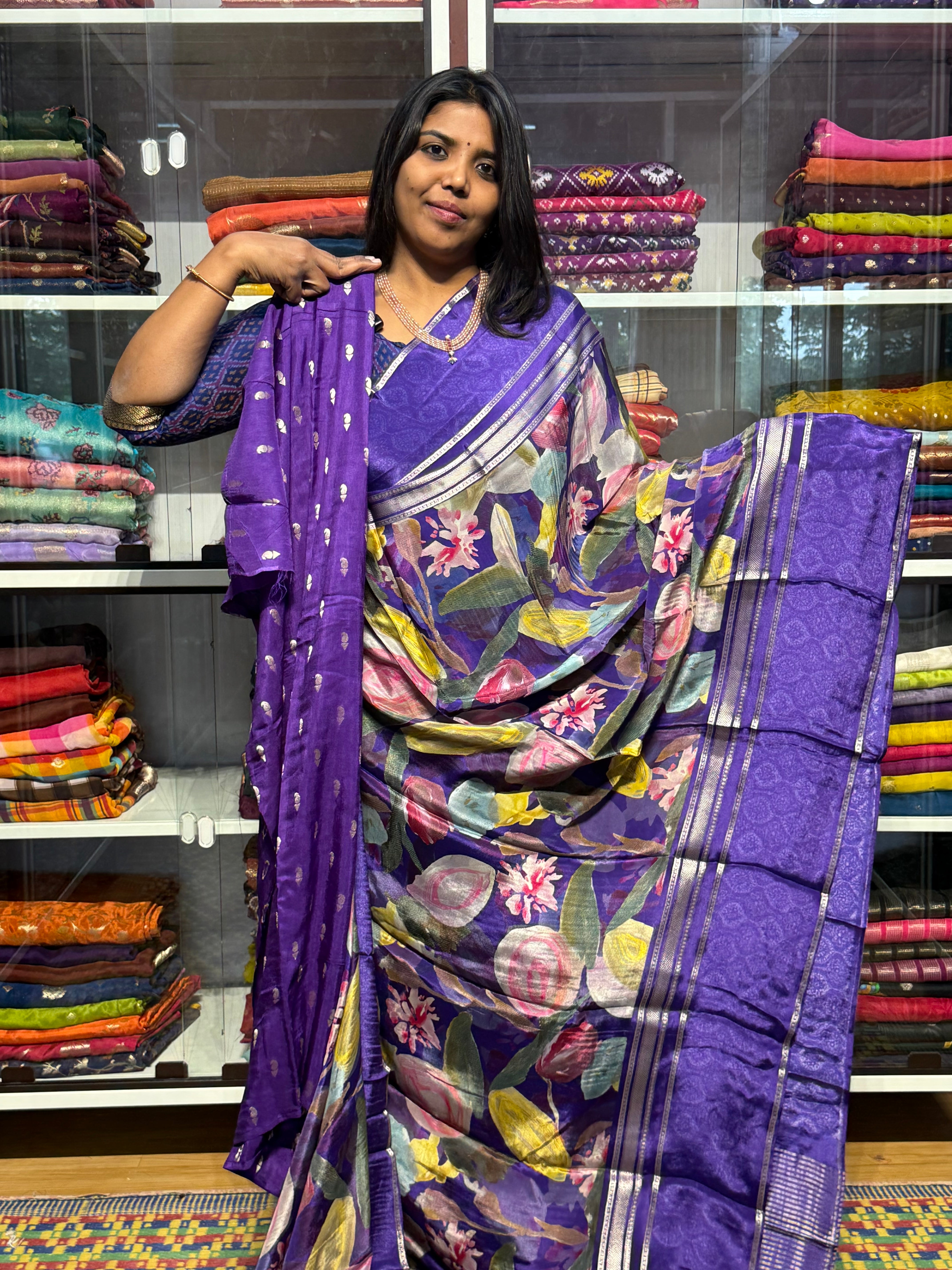 BUTTER CREPE MYSORE SILK SAREES WITH DIGITAL PRINT