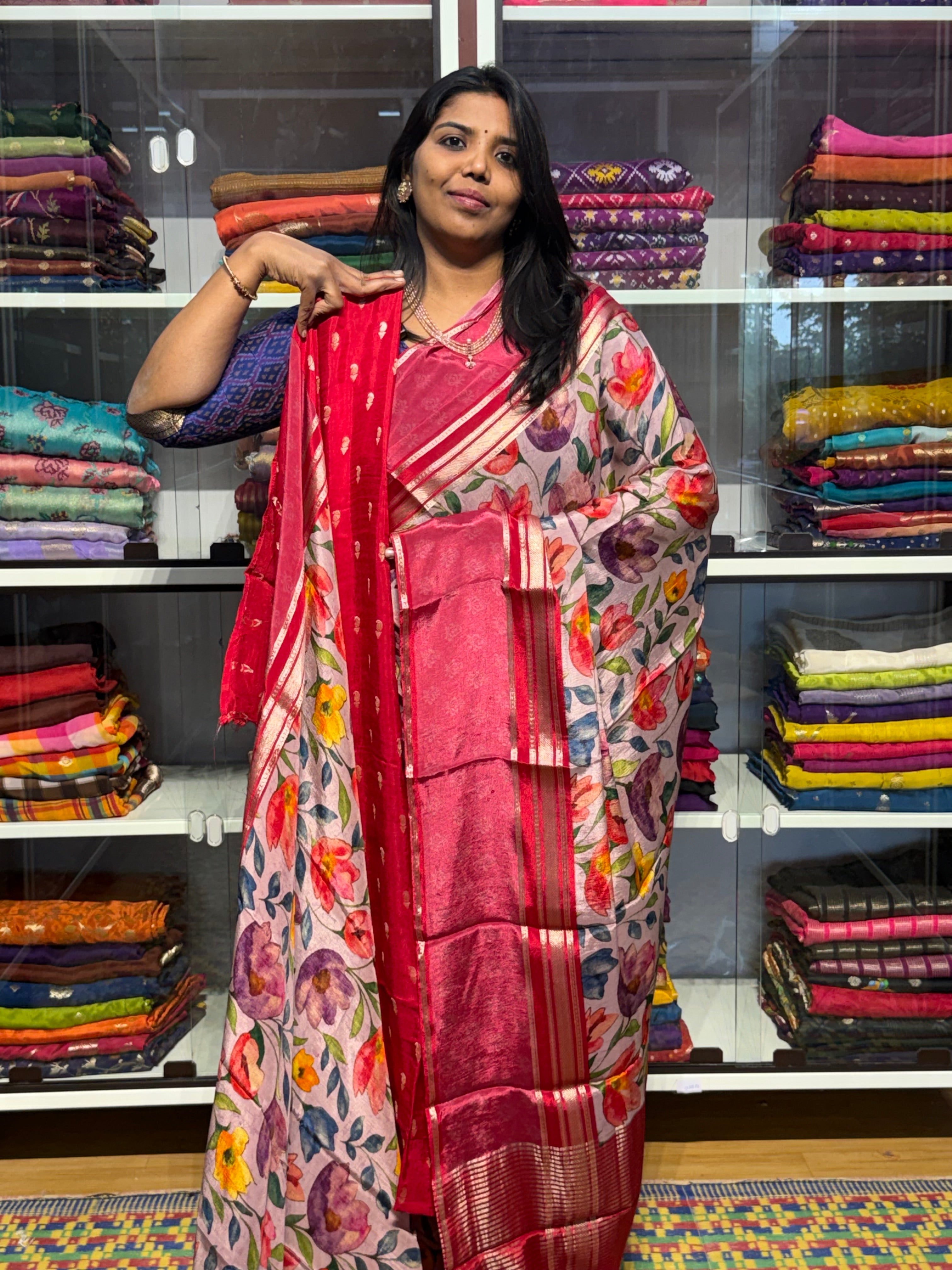 BUTTER CREPE MYSORE SILK SAREES WITH DIGITAL PRINT