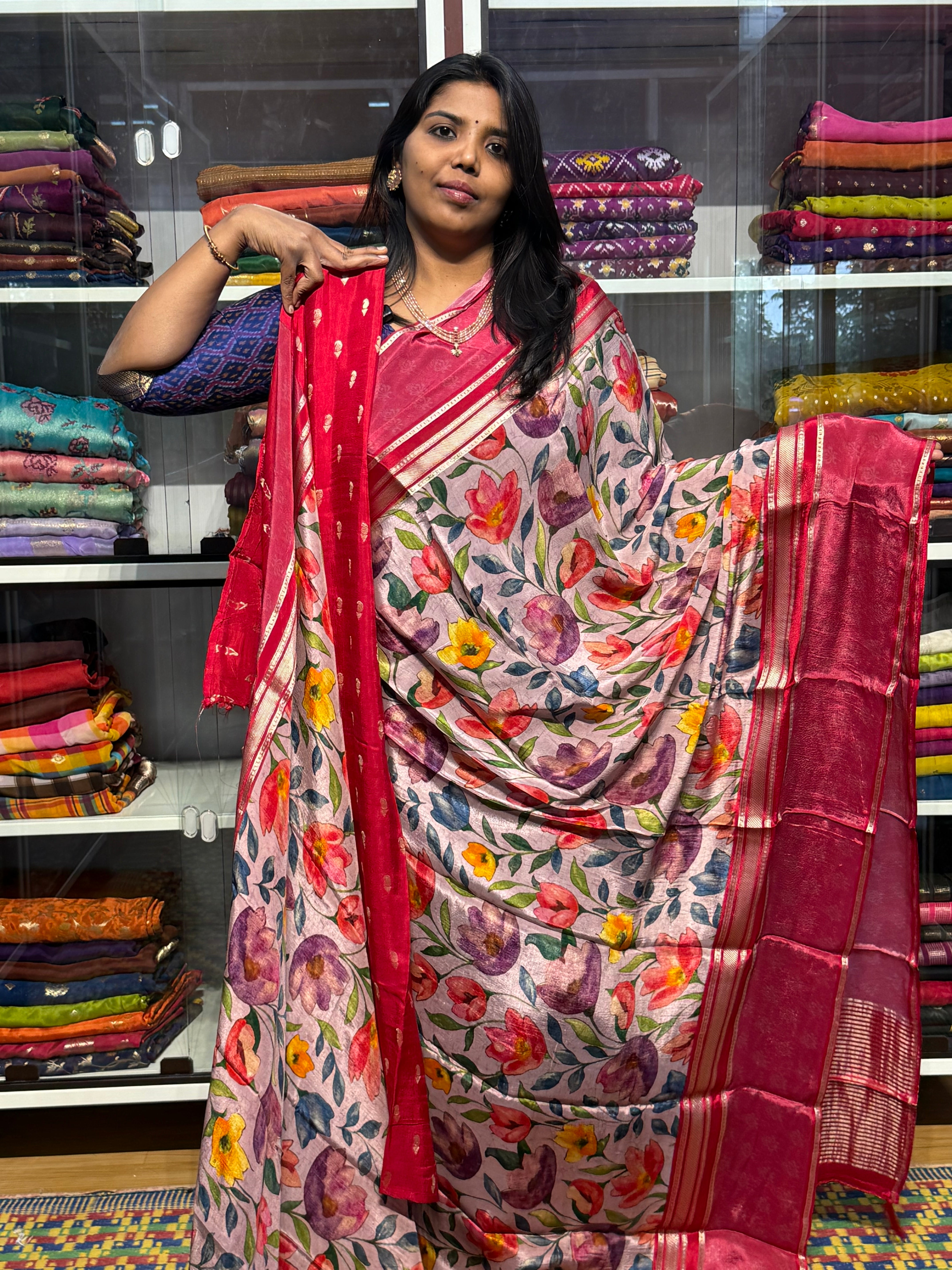 BUTTER CREPE MYSORE SILK SAREES WITH DIGITAL PRINT