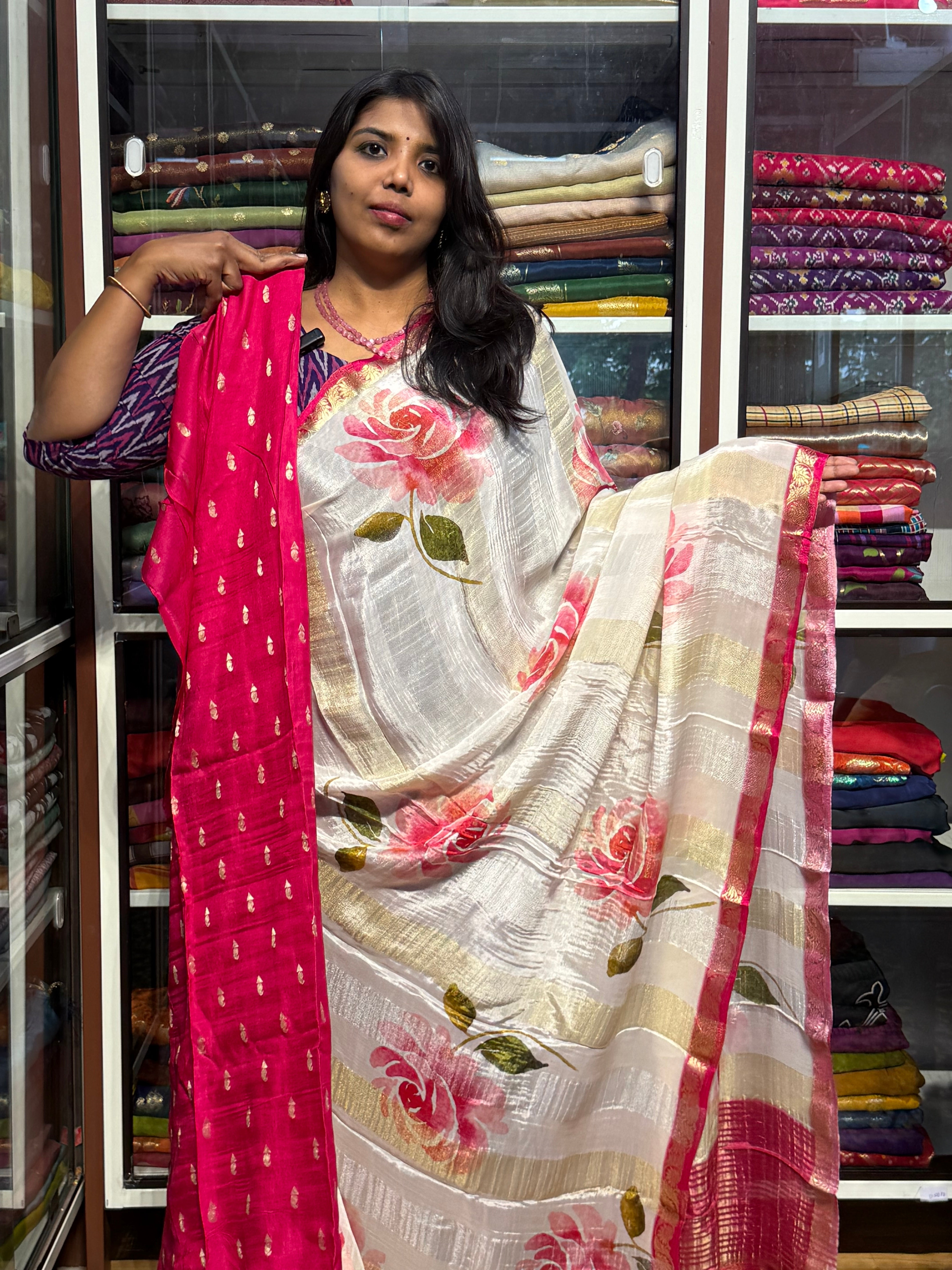 PURE BUTTER CHIFFON CREPE SAREES WITH FLORAL DIGITAL PRINTS