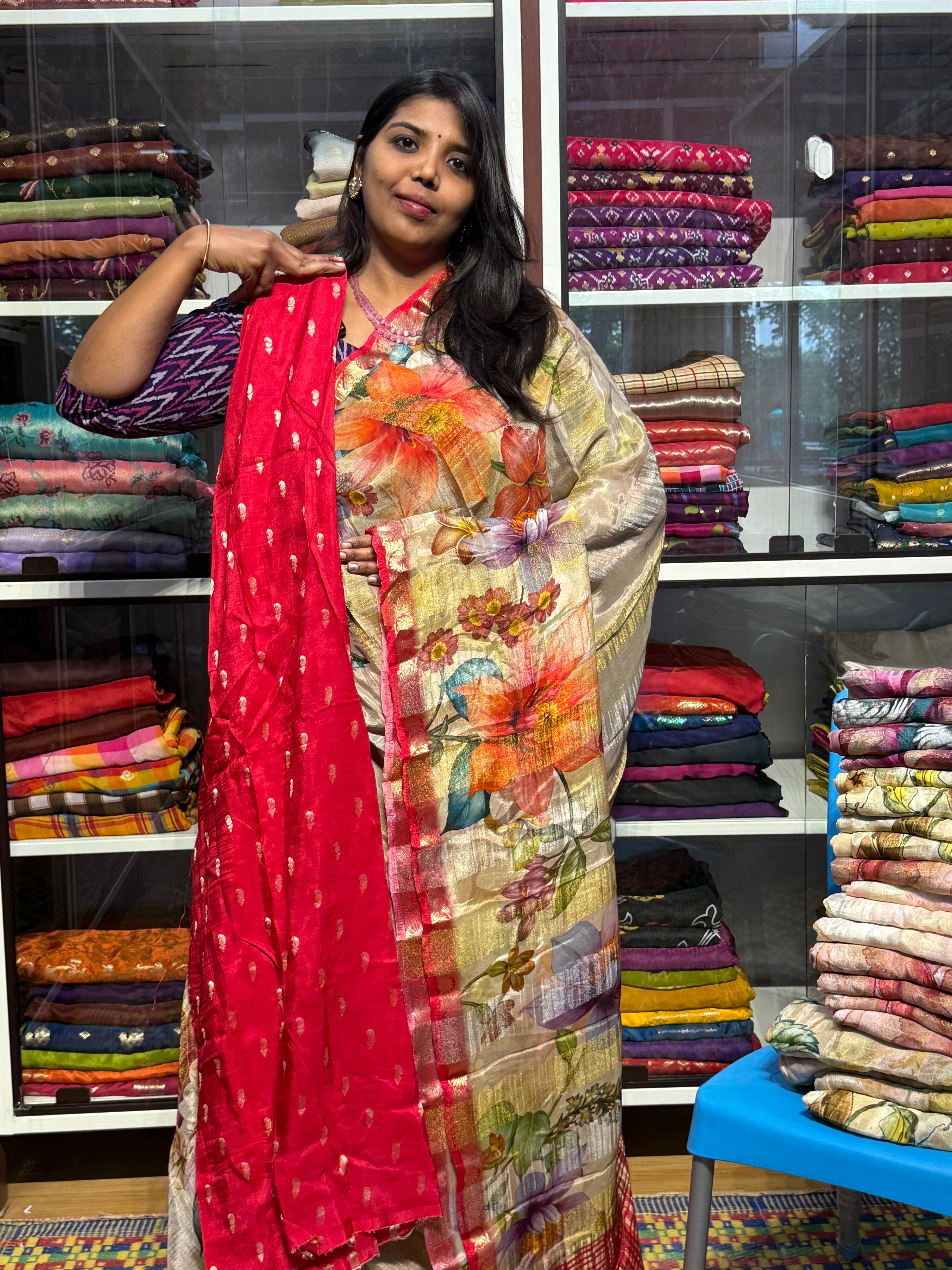 PURE BUTTER CHIFFON CREPE SAREES WITH FLORAL DIGITAL PRINTS