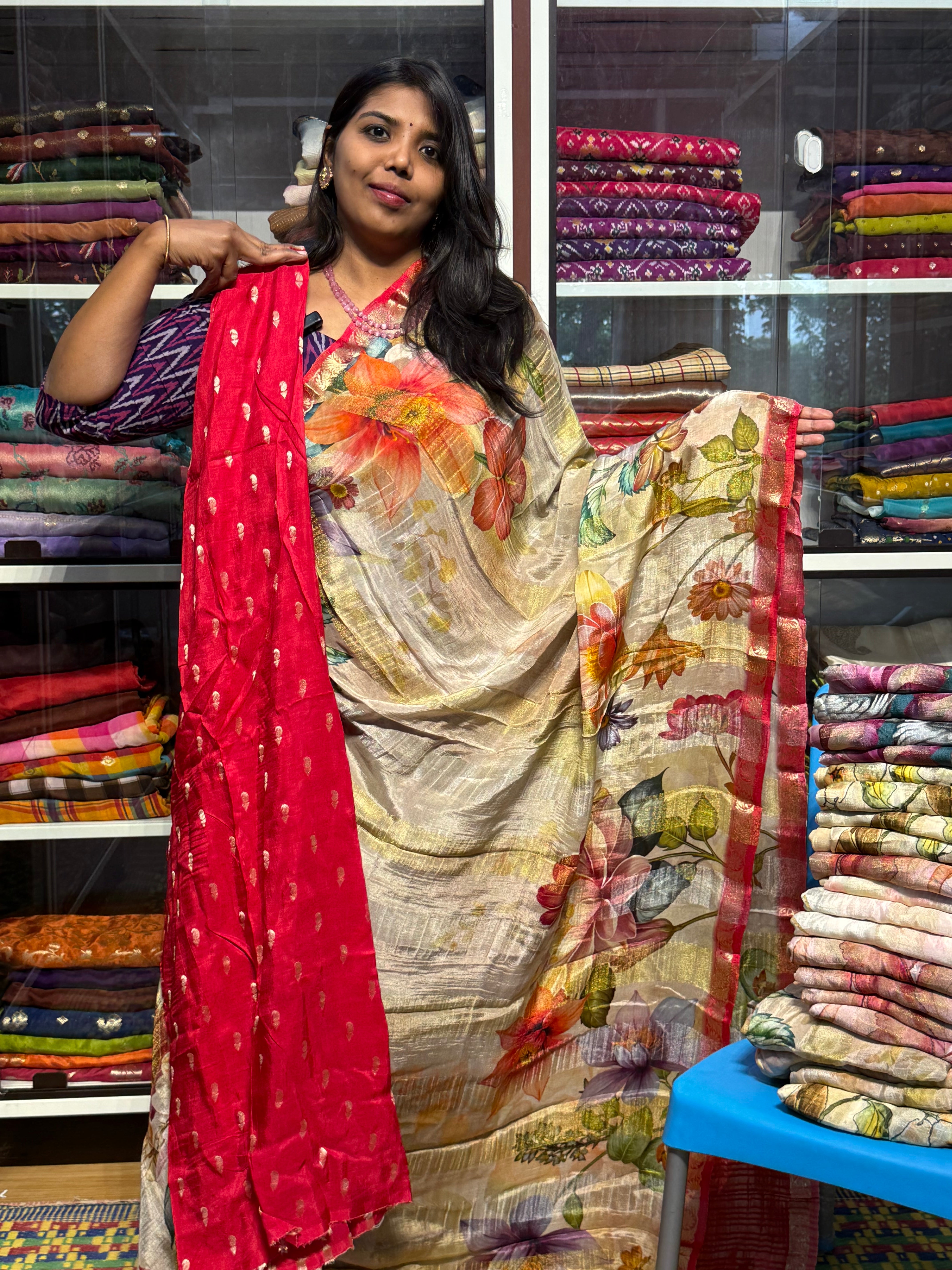 PURE BUTTER CHIFFON CREPE SAREES WITH FLORAL DIGITAL PRINTS