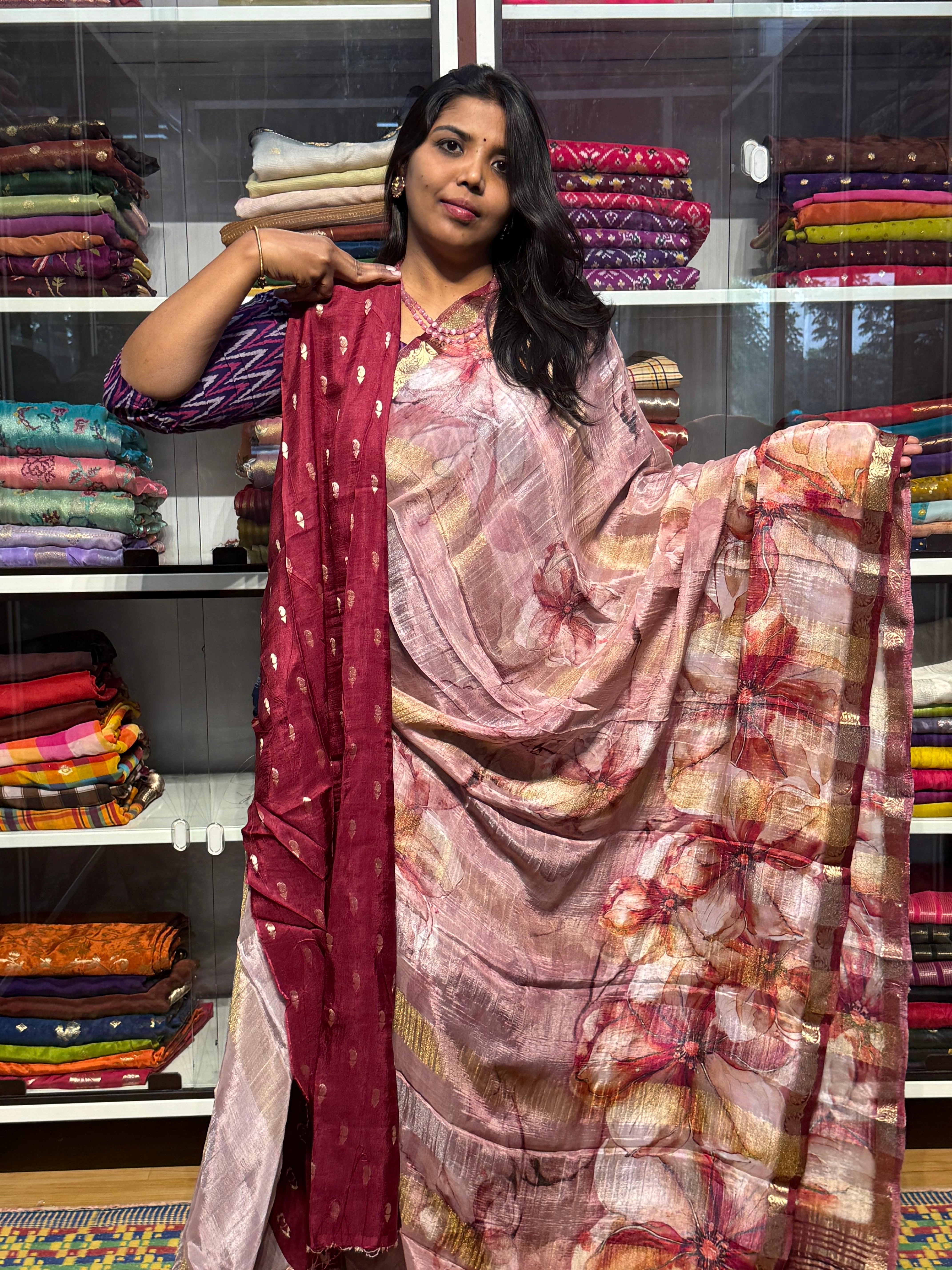 PURE BUTTER CHIFFON CREPE SAREES WITH FLORAL DIGITAL PRINTS