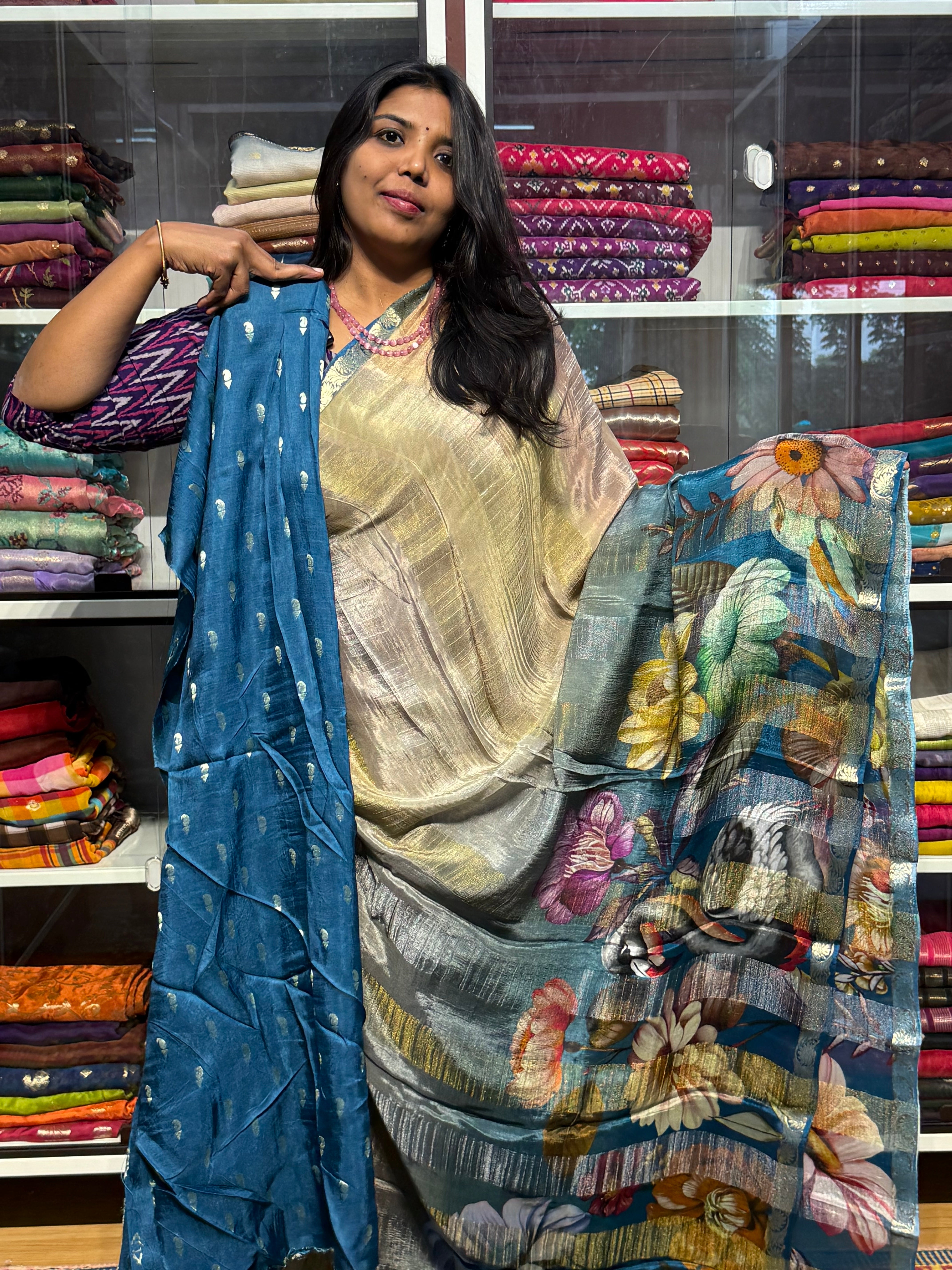PURE BUTTER CHIFFON CREPE SAREES WITH FLORAL DIGITAL PRINTS