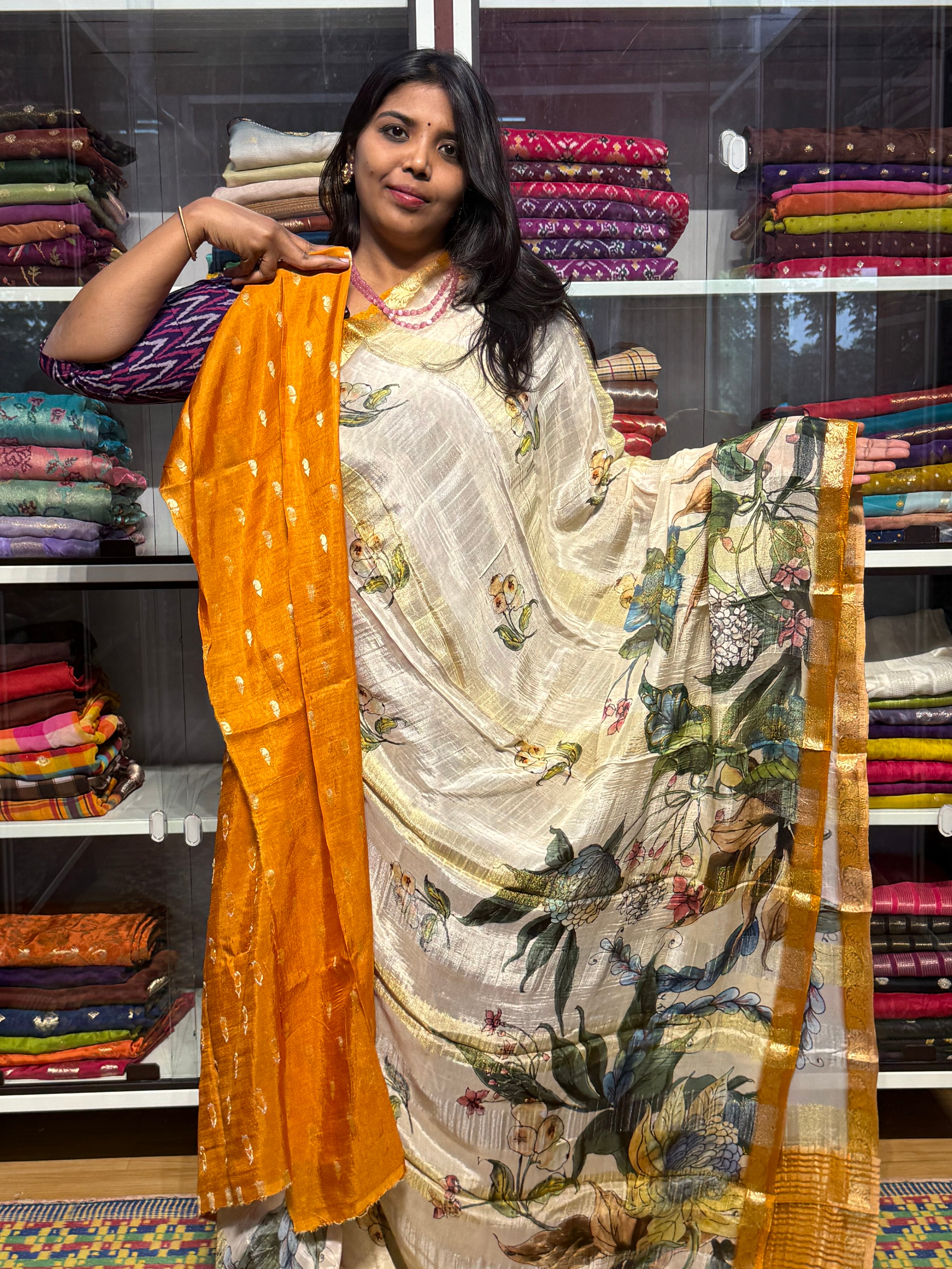 PURE BUTTER CHIFFON CREPE SAREES WITH FLORAL DIGITAL PRINTS