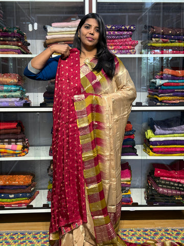 CHIFFON SAREES WITH DUAL COLOR TEMPLE BORDER AND BIRDS CREEPER WEAVING