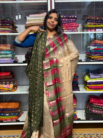 CHIFFON SAREES WITH DUAL COLOR TEMPLE BORDER AND BIRDS CREEPER WEAVING